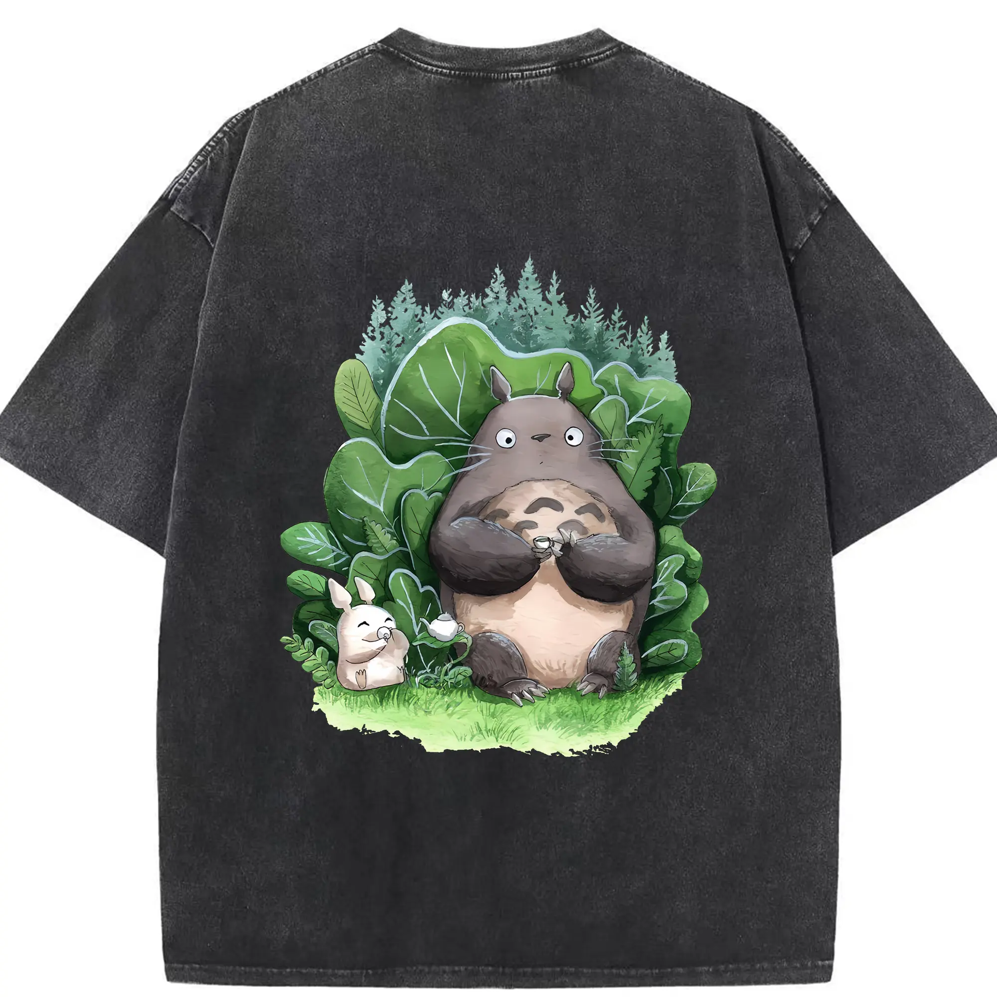 となりのトトロ グッズ トトロ - 綿100％ ヴィンテージ風 半袖Tシャツ ・ 背面プリント ・ 柔らか肌触り ・ 通気性 快適 ・ スポーツ カジュアル 外出用