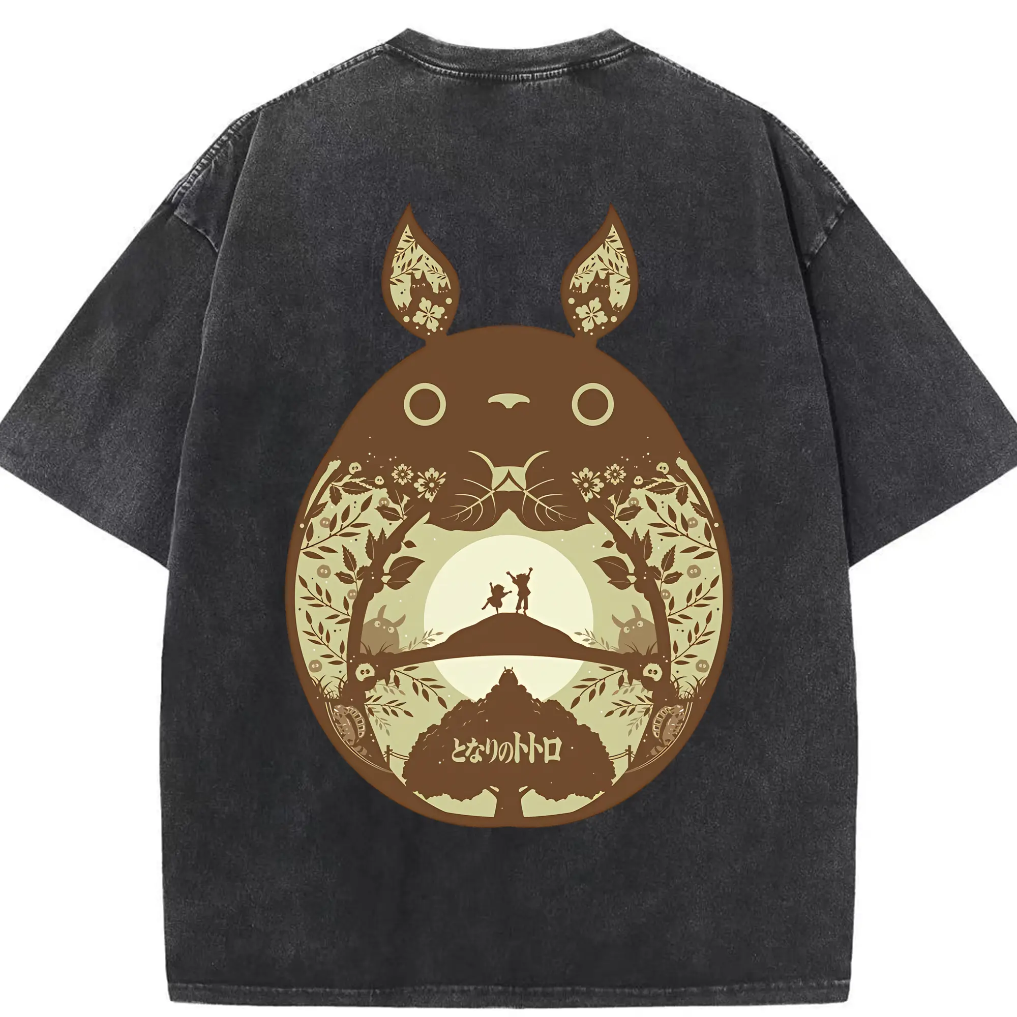 となりのトトロ グッズ トトロ - 綿100％ ヴィンテージ風 半袖Tシャツ ・ 背面プリント ・ 柔らか肌触り ・ 通気性 快適 ・ スポーツ カジュアル 外出用