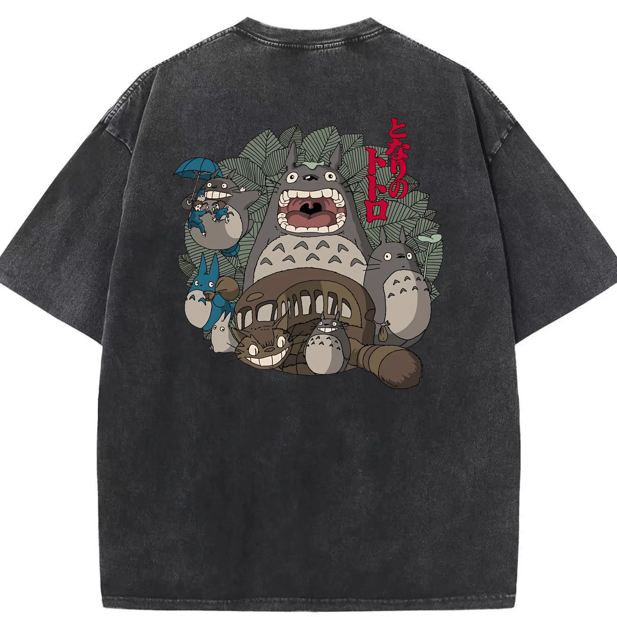 となりのトトロ グッズ トトロ - 綿100％ ヴィンテージ風 半袖Tシャツ ・ 背面プリント ・ 柔らか肌触り ・ 通気性 快適 ・ スポーツ カジュアル 外出用