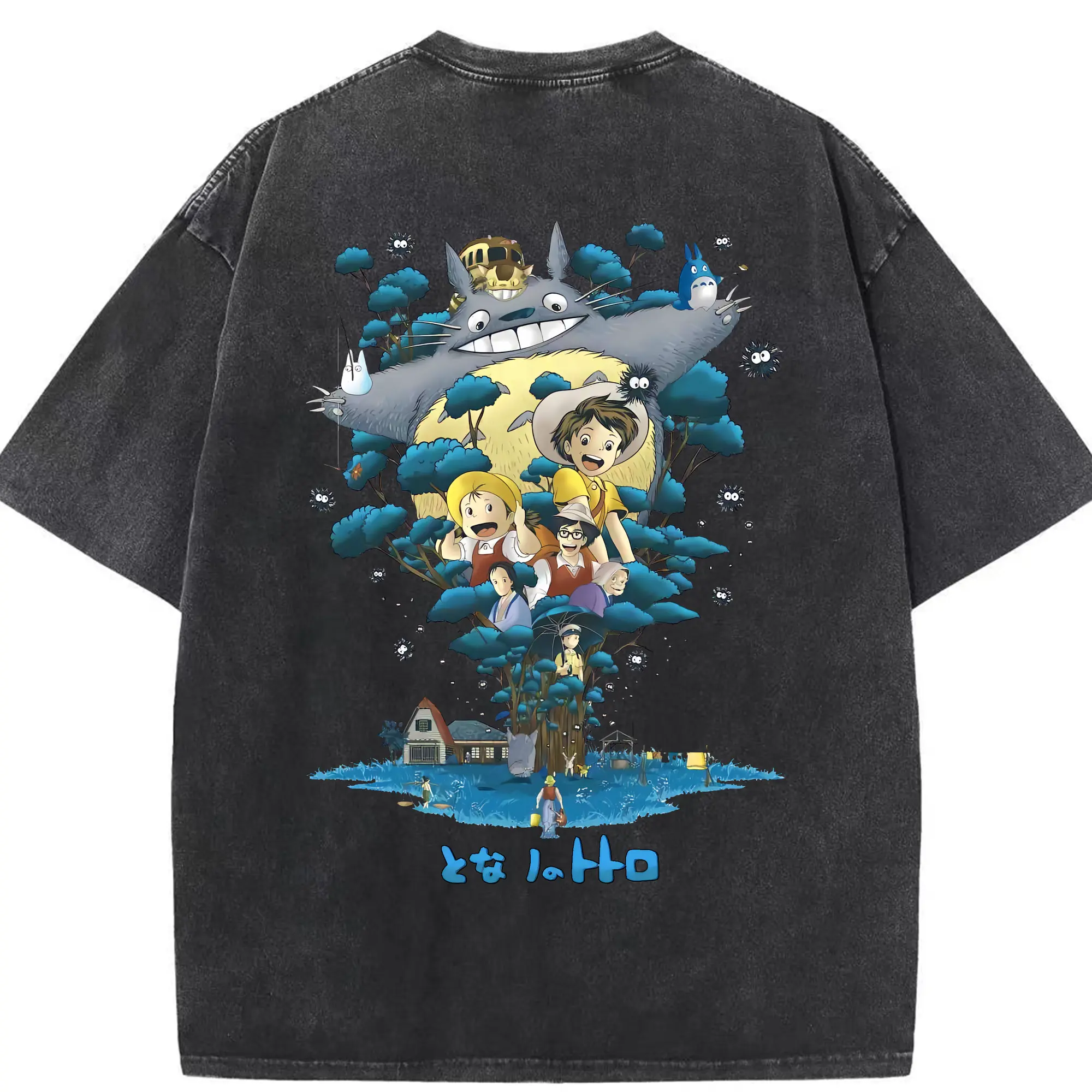 となりのトトロ グッズ トトロ - 綿100％ ヴィンテージ風 半袖Tシャツ ・ 背面プリント ・ 柔らか肌触り ・ 通気性 快適 ・ スポーツ カジュアル 外出用
