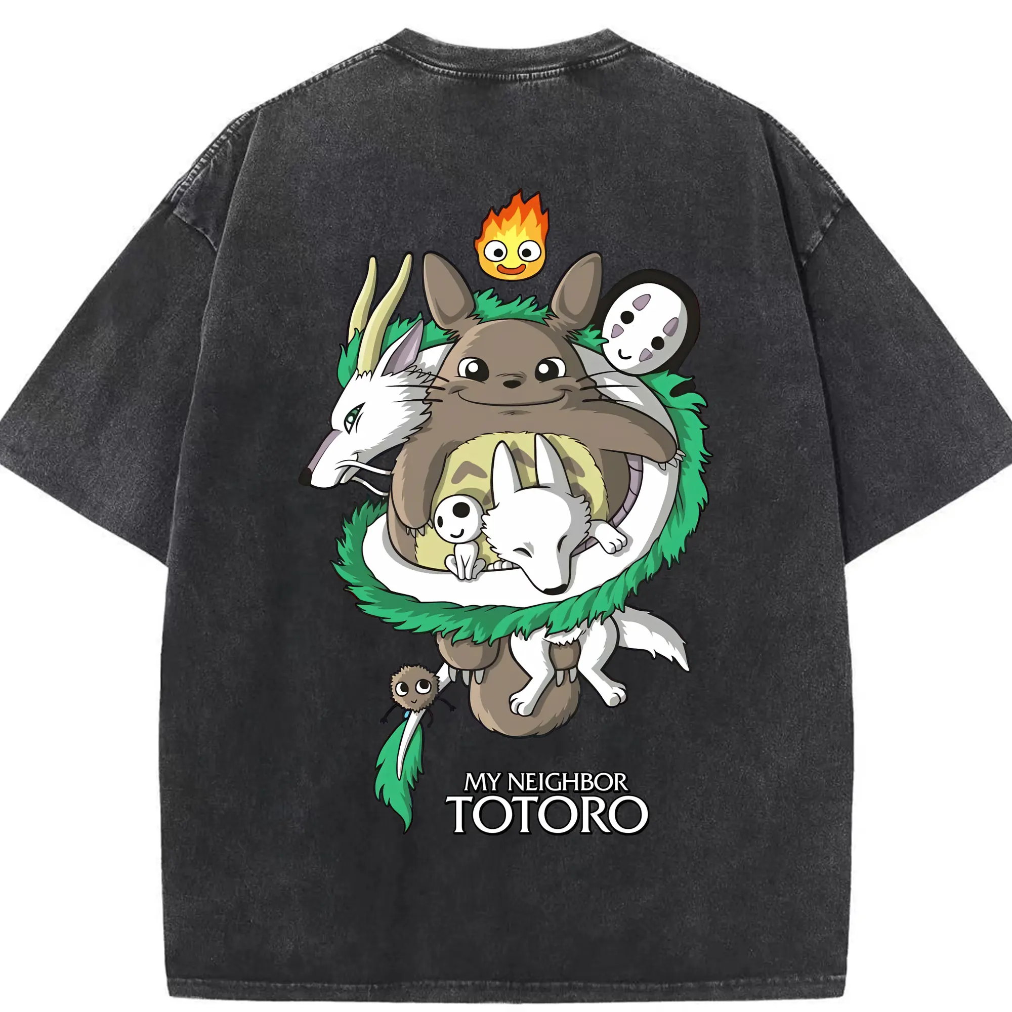 となりのトトロ グッズ トトロ - 綿100％ ヴィンテージ風 半袖Tシャツ ・ 背面プリント ・ 柔らか肌触り ・ 通気性 快適 ・ スポーツ カジュアル 外出用