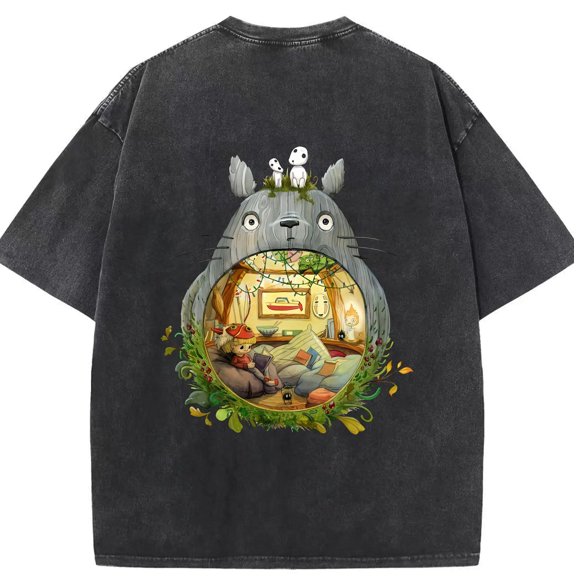 となりのトトロ グッズ トトロ - 綿100％ ヴィンテージ風 半袖Tシャツ ・ 背面プリント ・ 柔らか肌触り ・ 通気性 快適 ・ スポーツ カジュアル 外出用