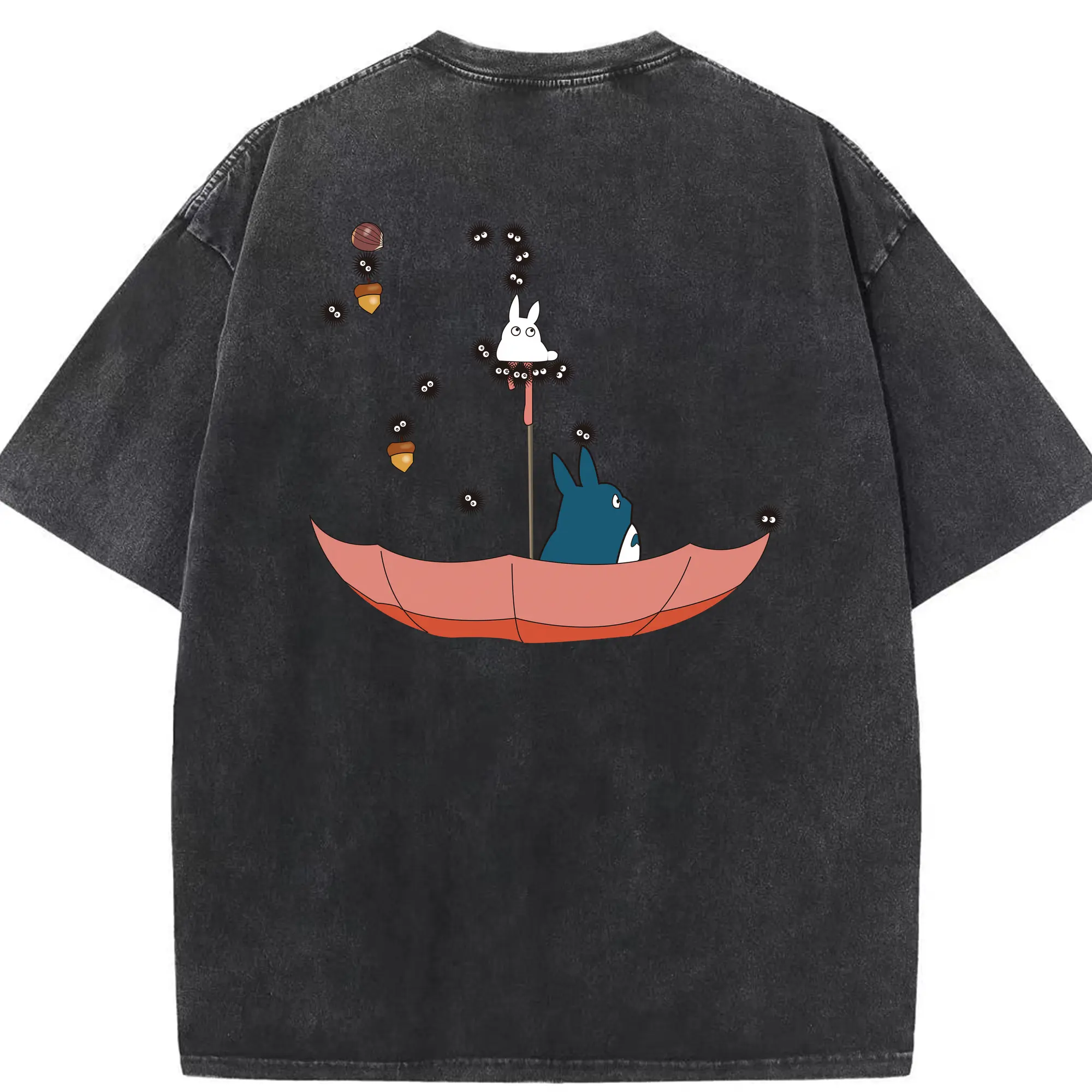 となりのトトロ グッズ トトロ - 綿100％ ヴィンテージ風 半袖Tシャツ ・ 背面プリント ・ 柔らか肌触り ・ 通気性 快適 ・ スポーツ カジュアル 外出用