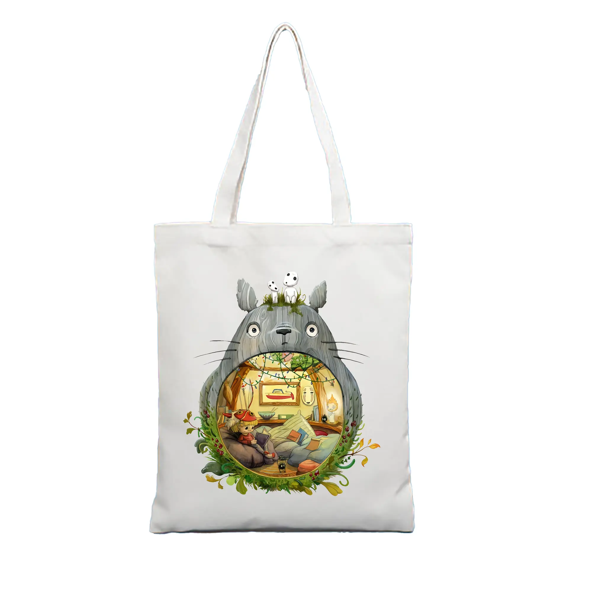 となりのトトロ グッズ トトロ - 縦型キャンバス手提げバッグ（トートバッグ） ・ キャンバス素材 ・ ショッピング用 ・ 軽量 丈夫 お手入れ簡単