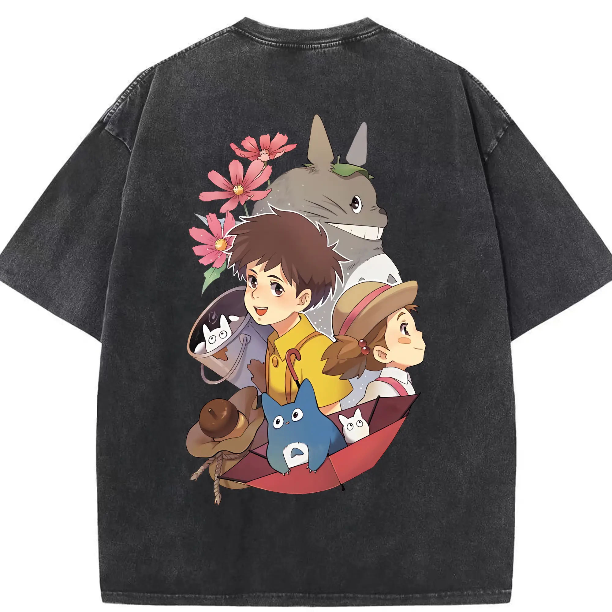 となりのトトロ グッズ 草壁 メイ - 綿100％ ヴィンテージ風 半袖Tシャツ ・ 背面プリント ・ 柔らか肌触り ・ 通気性 快適 ・ スポーツ カジュアル 外出用