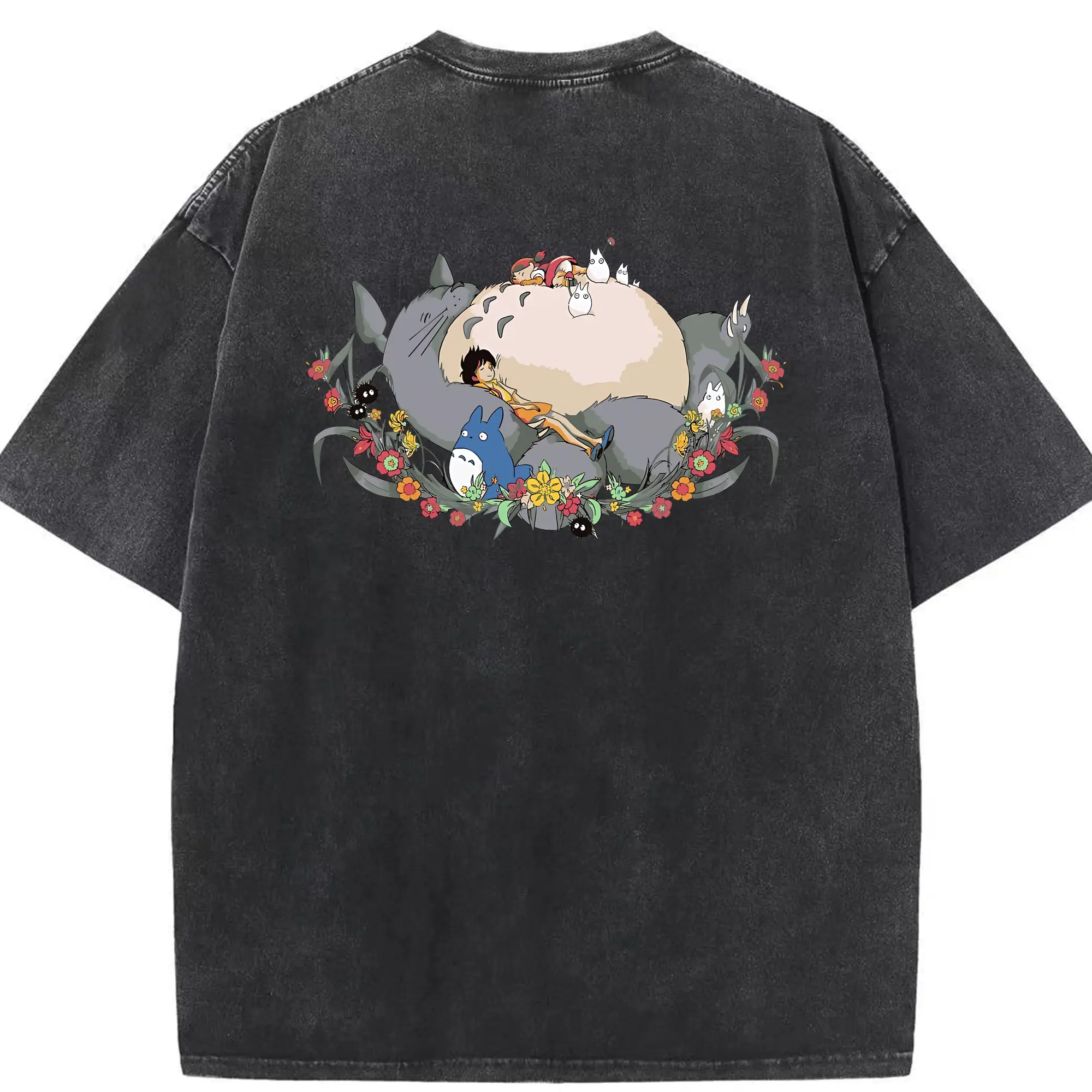 となりのトトロ グッズ 草壁 メイ - 綿100％ ヴィンテージ風 半袖Tシャツ ・ 背面プリント ・ 柔らか肌触り ・ 通気性 快適 ・ スポーツ カジュアル 外出用