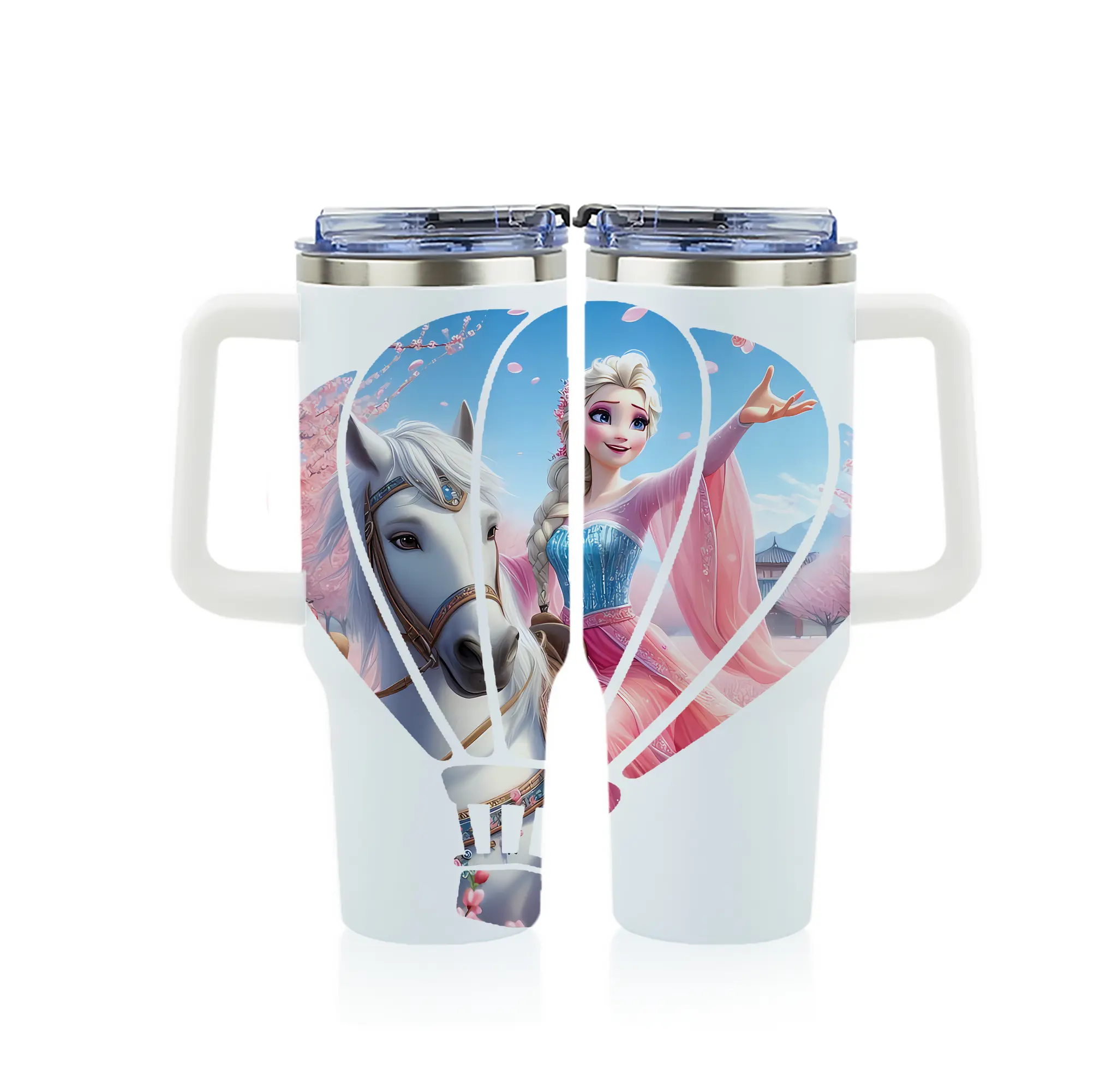 アナと雪の女王(Frozen) グッズ エルサ(Elsa) - 1200mL フルプリント車用タンブラー ・ 304ステンレス 内側 ・ 201ステンレス 外側 ・ 保温 保冷 ・ 通勤 ドライブ アウトドア用