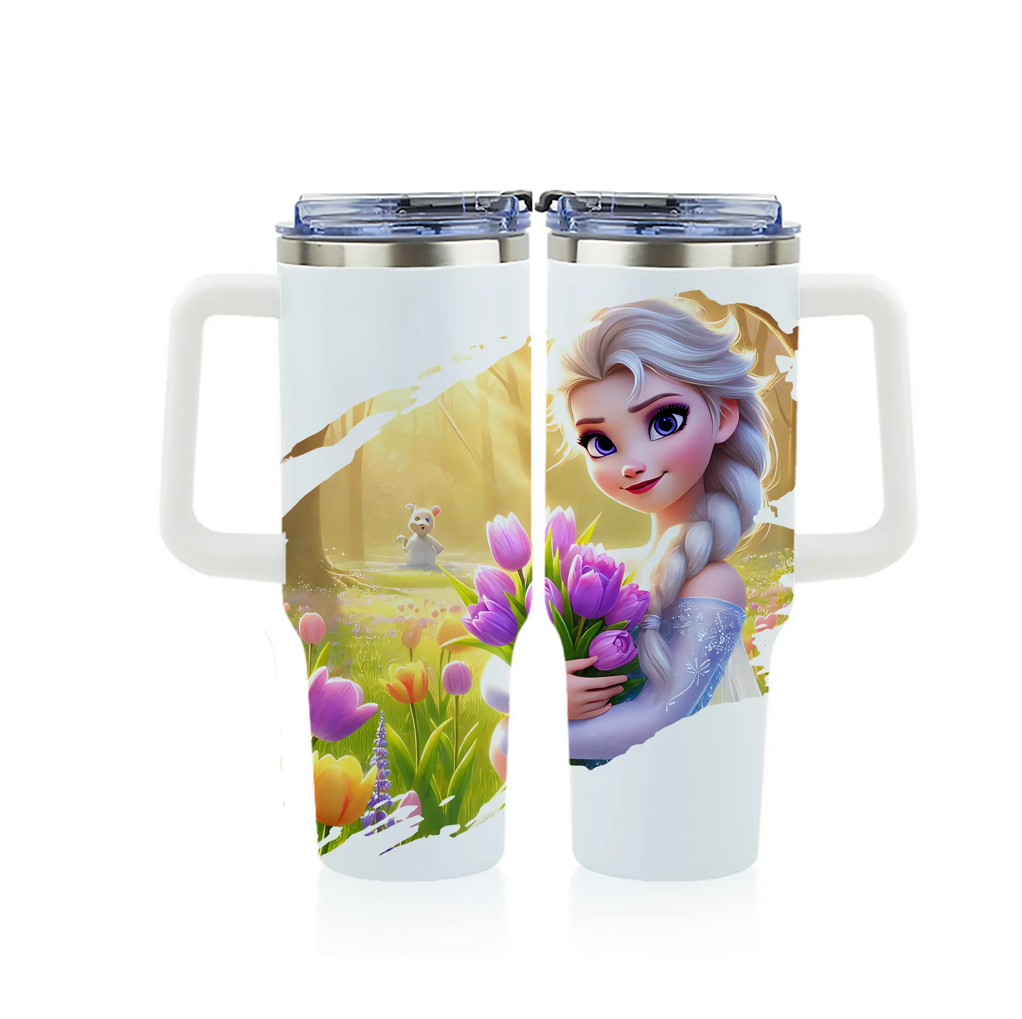 アナと雪の女王(Frozen) グッズ エルサ(Elsa) - 1200mL フルプリント車用タンブラー ・ 304ステンレス 内側 ・ 201ステンレス 外側 ・ 保温 保冷 ・ 通勤 ドライブ アウトドア用