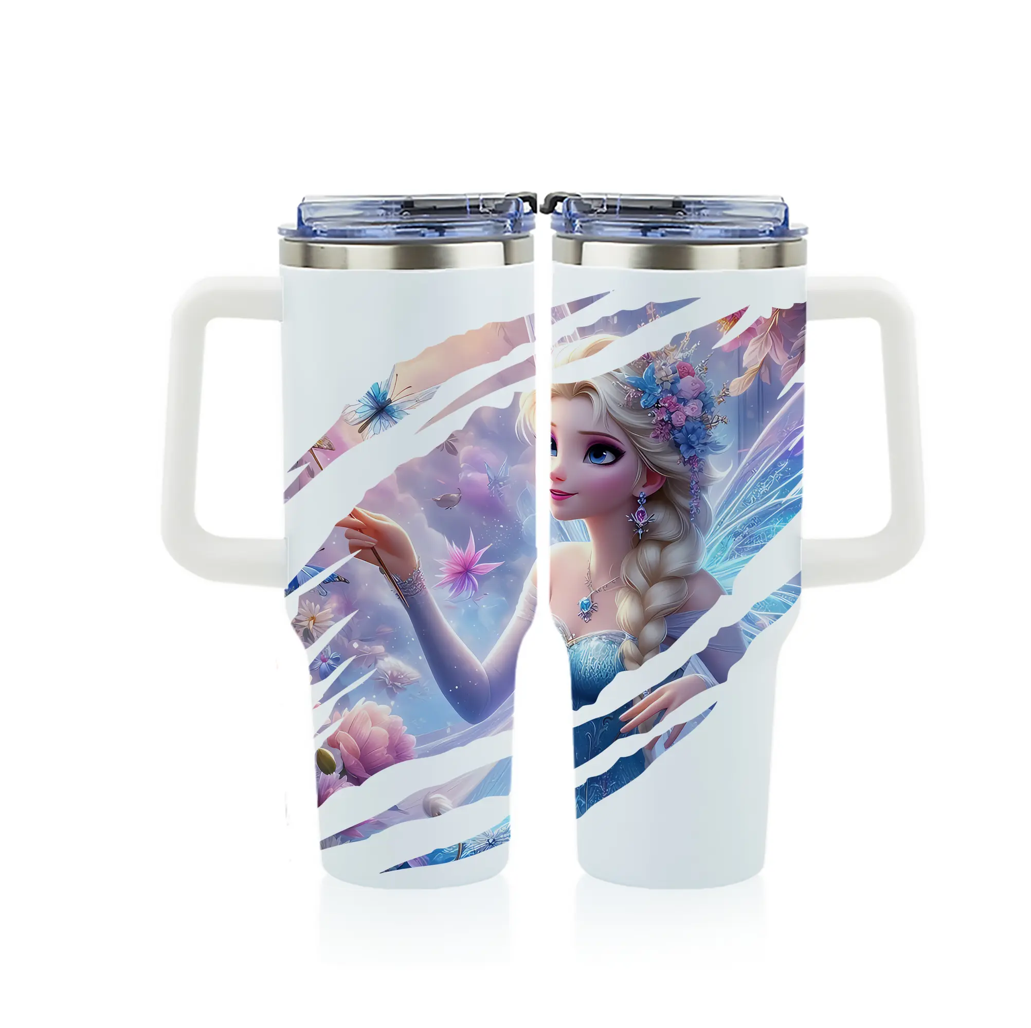 アナと雪の女王(Frozen) グッズ エルサ(Elsa) - 1200mL フルプリント車用タンブラー ・ 304ステンレス 内側 ・ 201ステンレス 外側 ・ 保温 保冷 ・ 通勤 ドライブ アウトドア用
