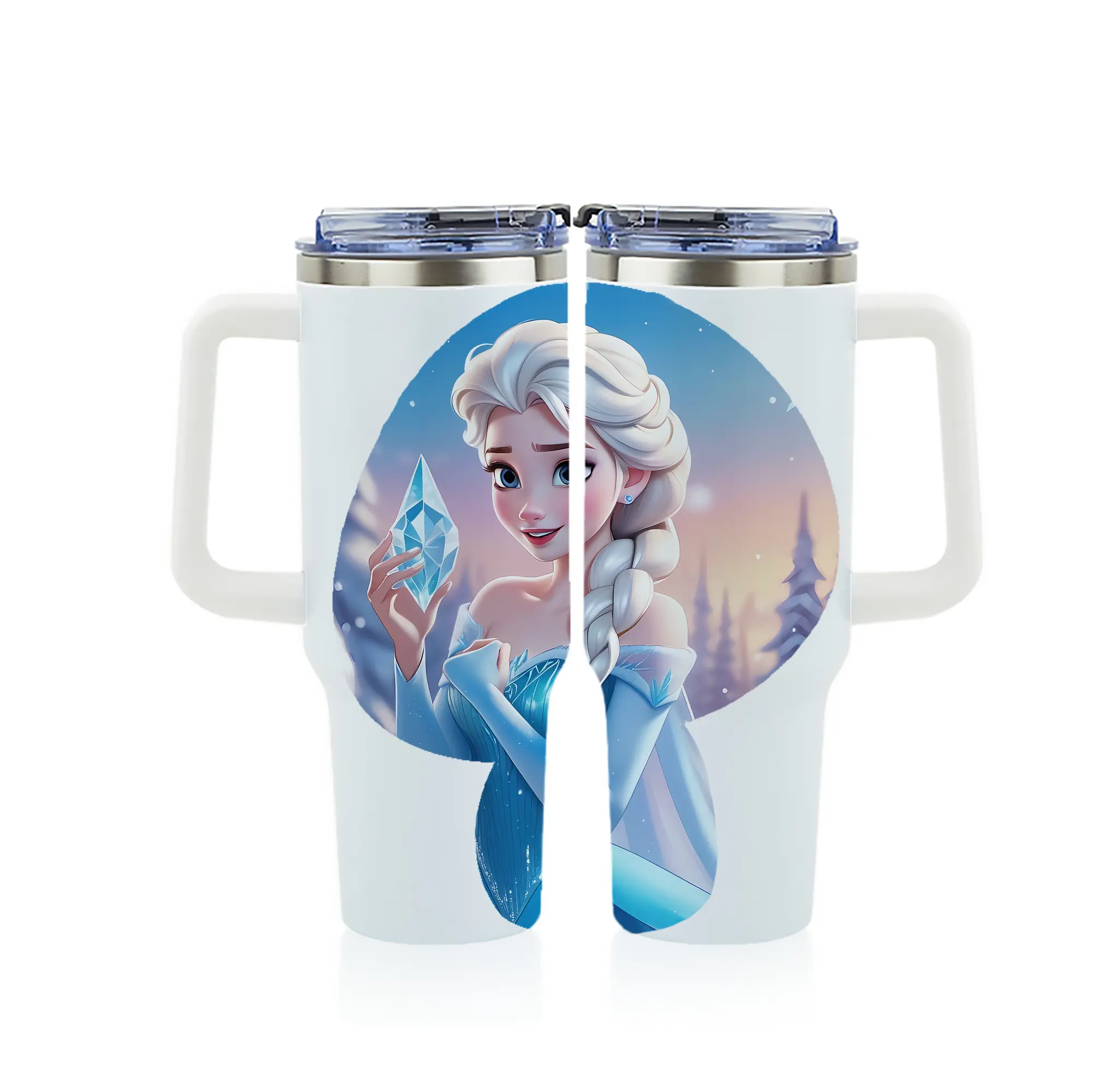 アナと雪の女王(Frozen) グッズ エルサ(Elsa) - 1200mL フルプリント車用タンブラー ・ 304ステンレス 内側 ・ 201ステンレス 外側 ・ 保温 保冷 ・ 通勤 ドライブ アウトドア用