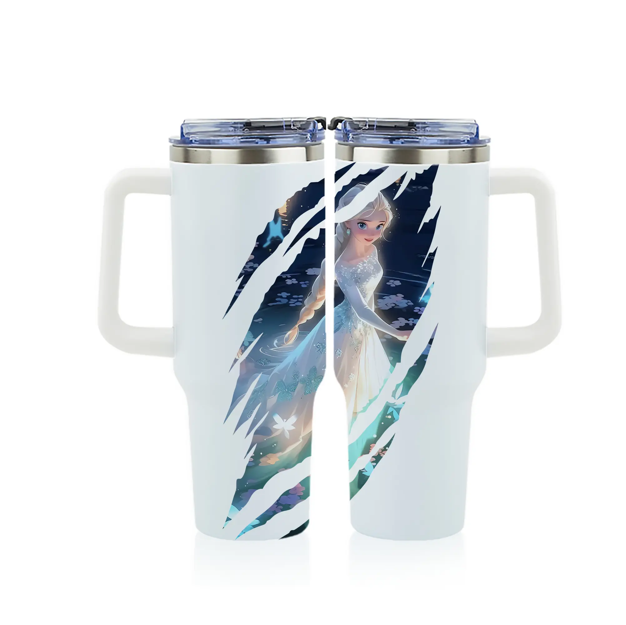 アナと雪の女王(Frozen) グッズ エルサ(Elsa) - 1200mL フルプリント車用タンブラー ・ 304ステンレス 内側 ・ 201ステンレス 外側 ・ 保温 保冷 ・ 通勤 ドライブ アウトドア用