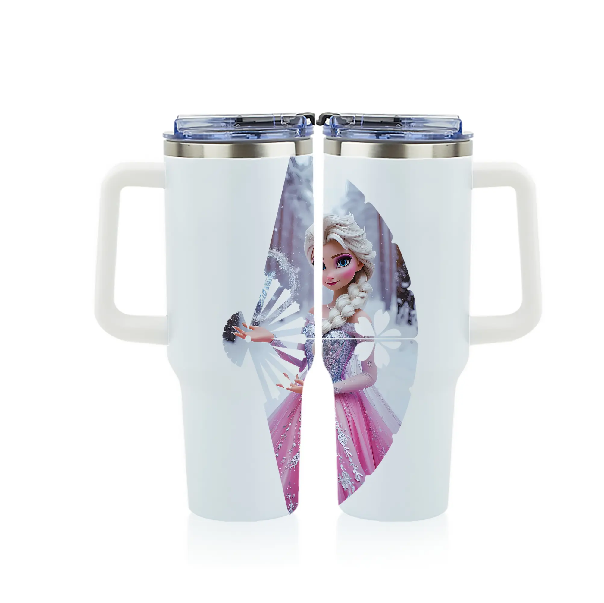 アナと雪の女王(Frozen) グッズ エルサ(Elsa) - 1200mL フルプリント車用タンブラー ・ 304ステンレス 内側 ・ 201ステンレス 外側 ・ 保温 保冷 ・ 通勤 ドライブ アウトドア用