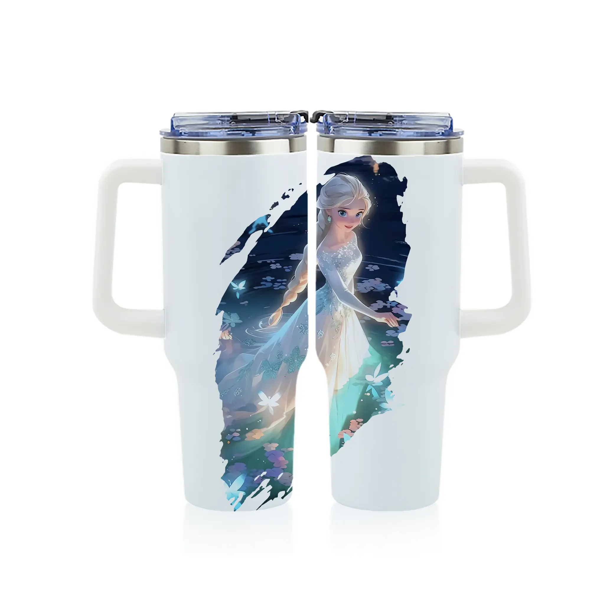 アナと雪の女王(Frozen) グッズ エルサ(Elsa) - 1200mL フルプリント車用タンブラー ・ 304ステンレス 内側 ・ 201ステンレス 外側 ・ 保温 保冷 ・ 通勤 ドライブ アウトドア用