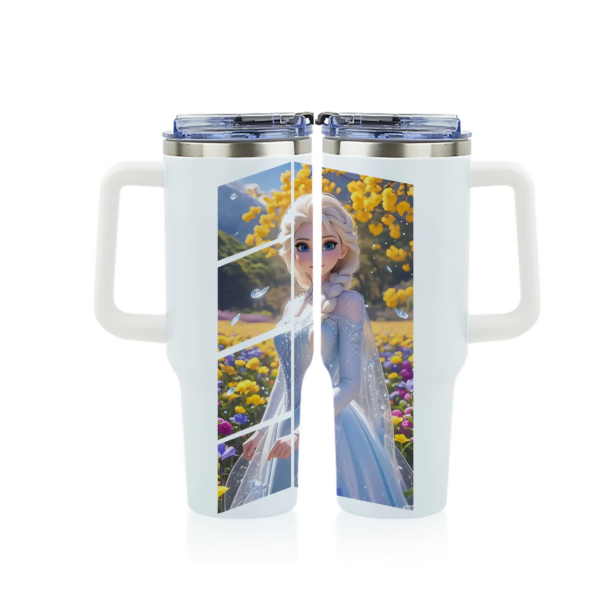 アナと雪の女王(Frozen) グッズ エルサ(Elsa) - 1200mL フルプリント車用タンブラー ・ 304ステンレス 内側 ・ 201ステンレス 外側 ・ 保温 保冷 ・ 通勤 ドライブ アウトドア用