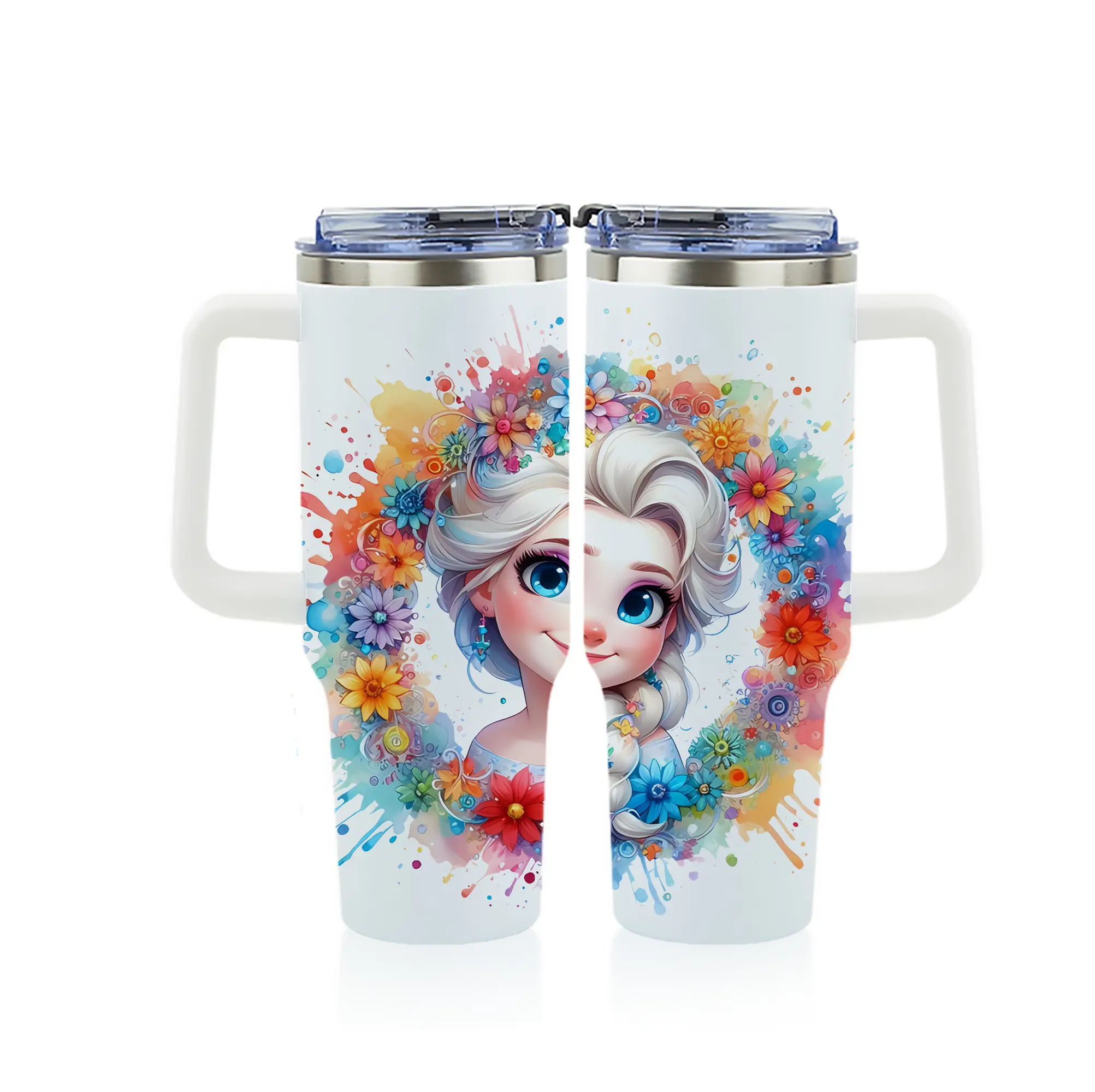 アナと雪の女王(Frozen) グッズ エルサ(Elsa) - 1200mL フルプリント車用タンブラー ・ 304ステンレス 内側 ・ 201ステンレス 外側 ・ 保温 保冷 ・ 通勤 ドライブ アウトドア用