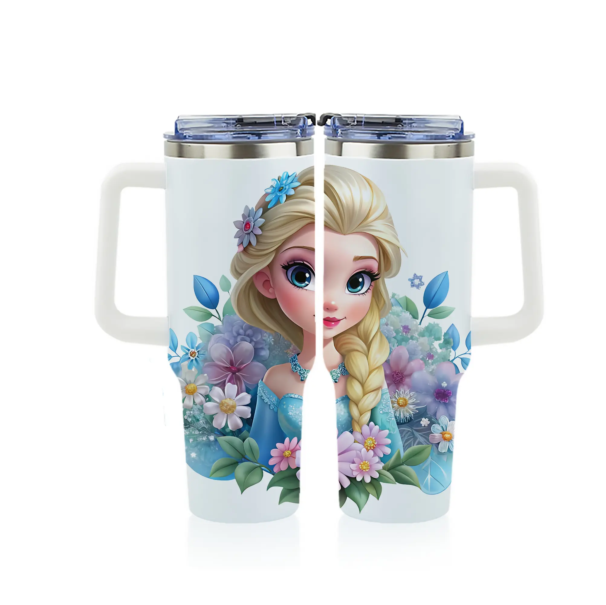 アナと雪の女王(Frozen) グッズ エルサ(Elsa) - 1200mL フルプリント車用タンブラー ・ 304ステンレス 内側 ・ 201ステンレス 外側 ・ 保温 保冷 ・ 通勤 ドライブ アウトドア用