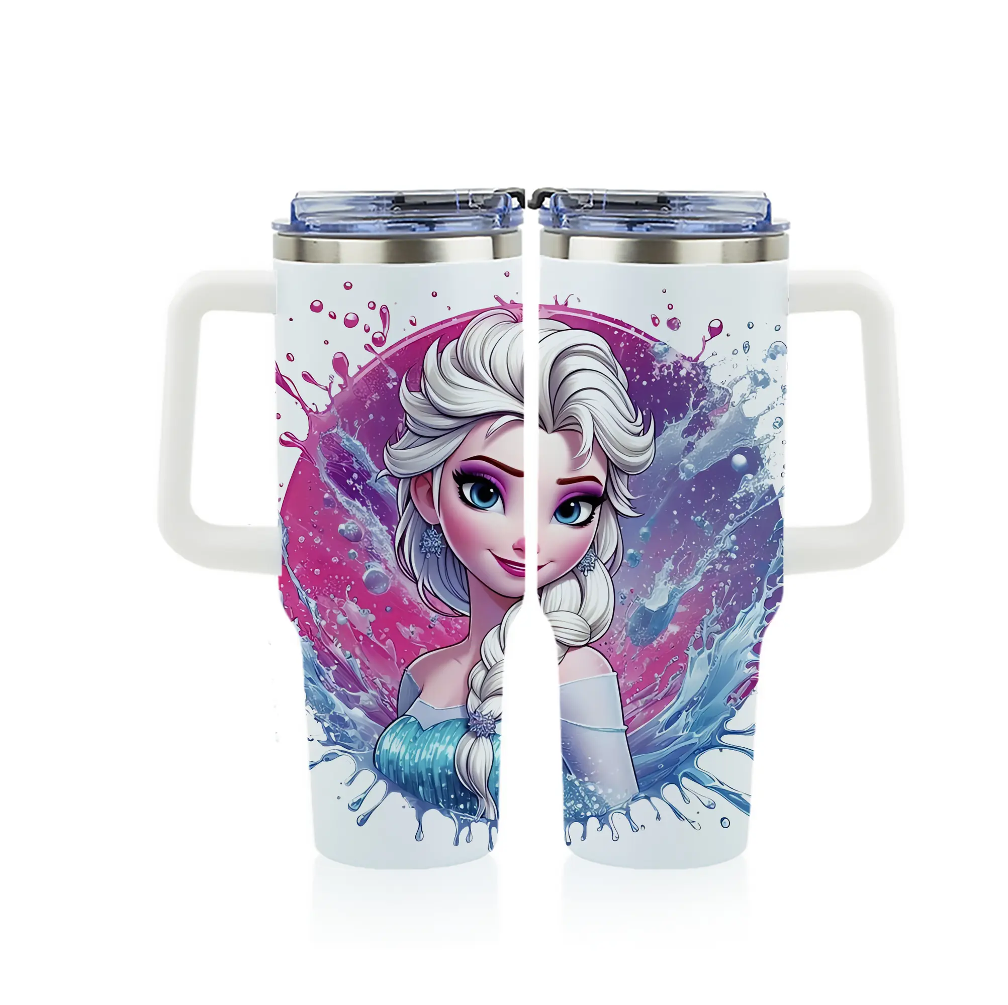 アナと雪の女王(Frozen) グッズ エルサ(Elsa) - 1200mL フルプリント車用タンブラー ・ 304ステンレス 内側 ・ 201ステンレス 外側 ・ 保温 保冷 ・ 通勤 ドライブ アウトドア用