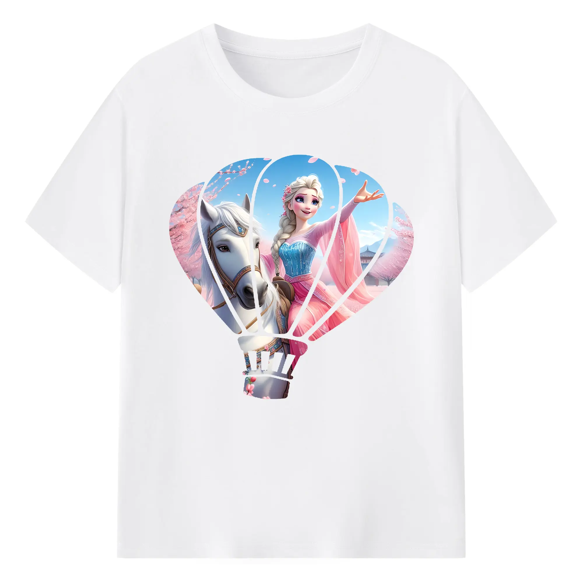 アナと雪の女王(Frozen) グッズ エルサ(Elsa) - 綿100％ 半袖Tシャツ ・ フロントプリント ・ 快適 通気性 ・ 日常使い 散歩 スポーツ用