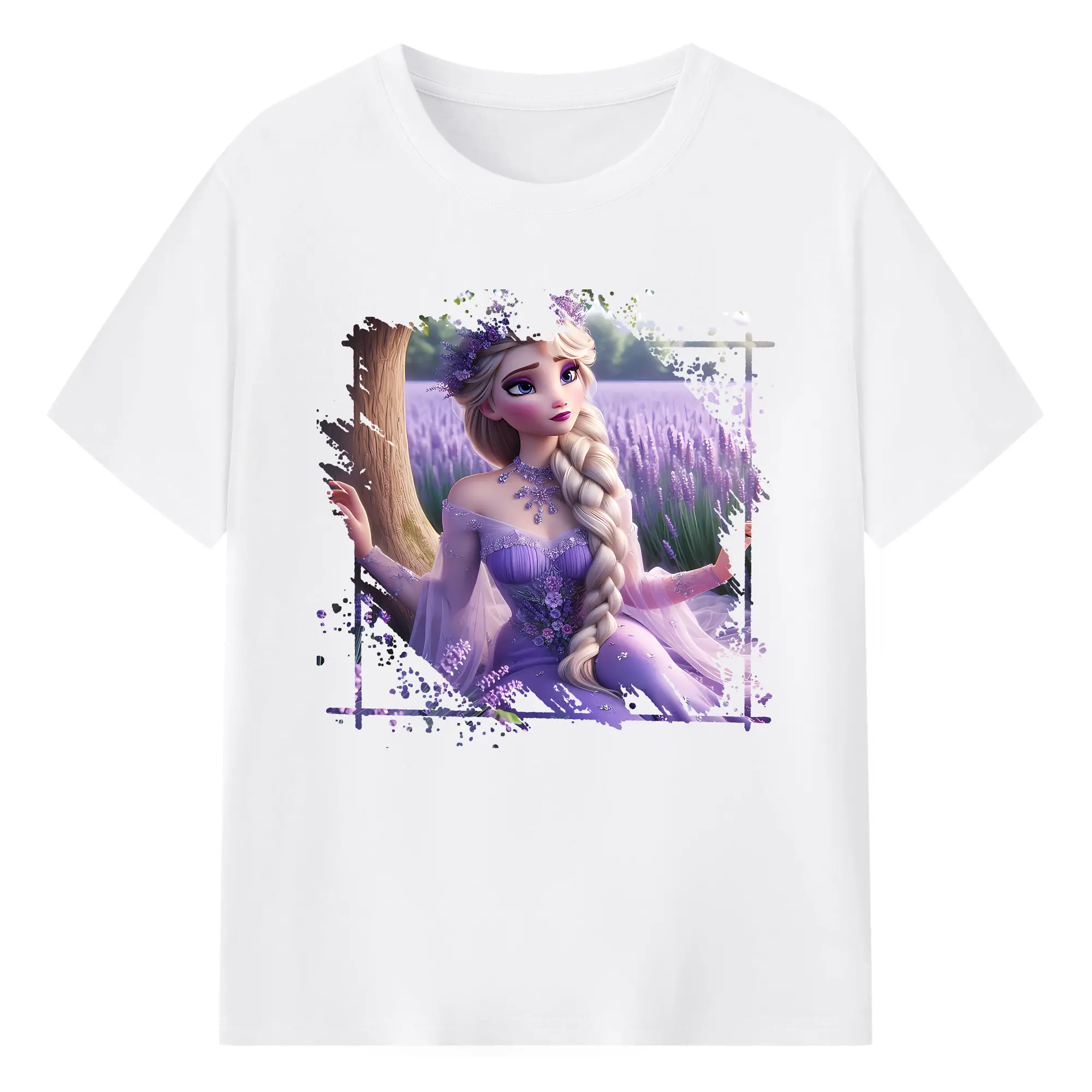 アナと雪の女王(Frozen) グッズ エルサ(Elsa) - 綿100％ 半袖Tシャツ ・ フロントプリント ・ 快適 通気性 ・ 日常使い 散歩 スポーツ用