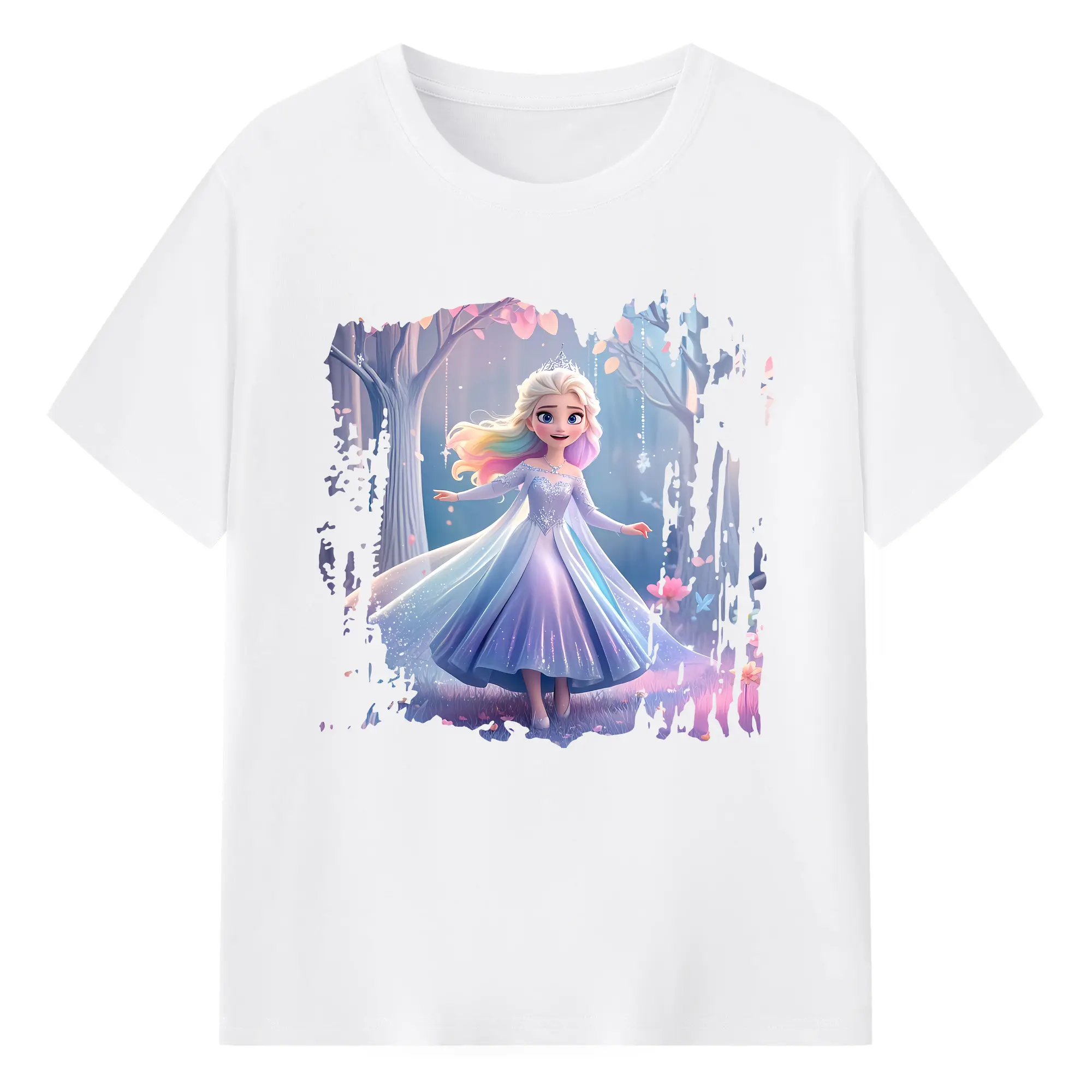 アナと雪の女王(Frozen) グッズ エルサ(Elsa) - 綿100％ 半袖Tシャツ ・ フロントプリント ・ 快適 通気性 ・ 日常使い 散歩 スポーツ用