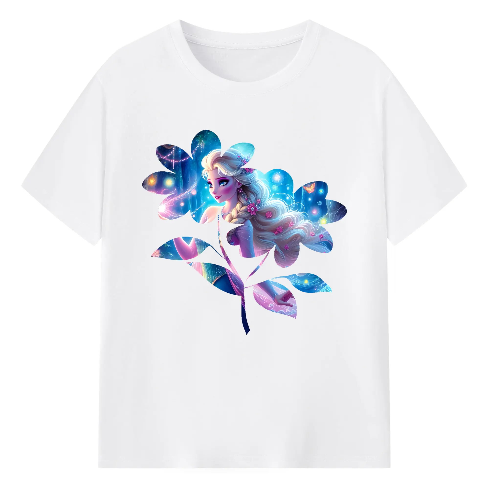 アナと雪の女王(Frozen) グッズ エルサ(Elsa) - 綿100％ 半袖Tシャツ ・ フロントプリント ・ 快適 通気性 ・ 日常使い 散歩 スポーツ用