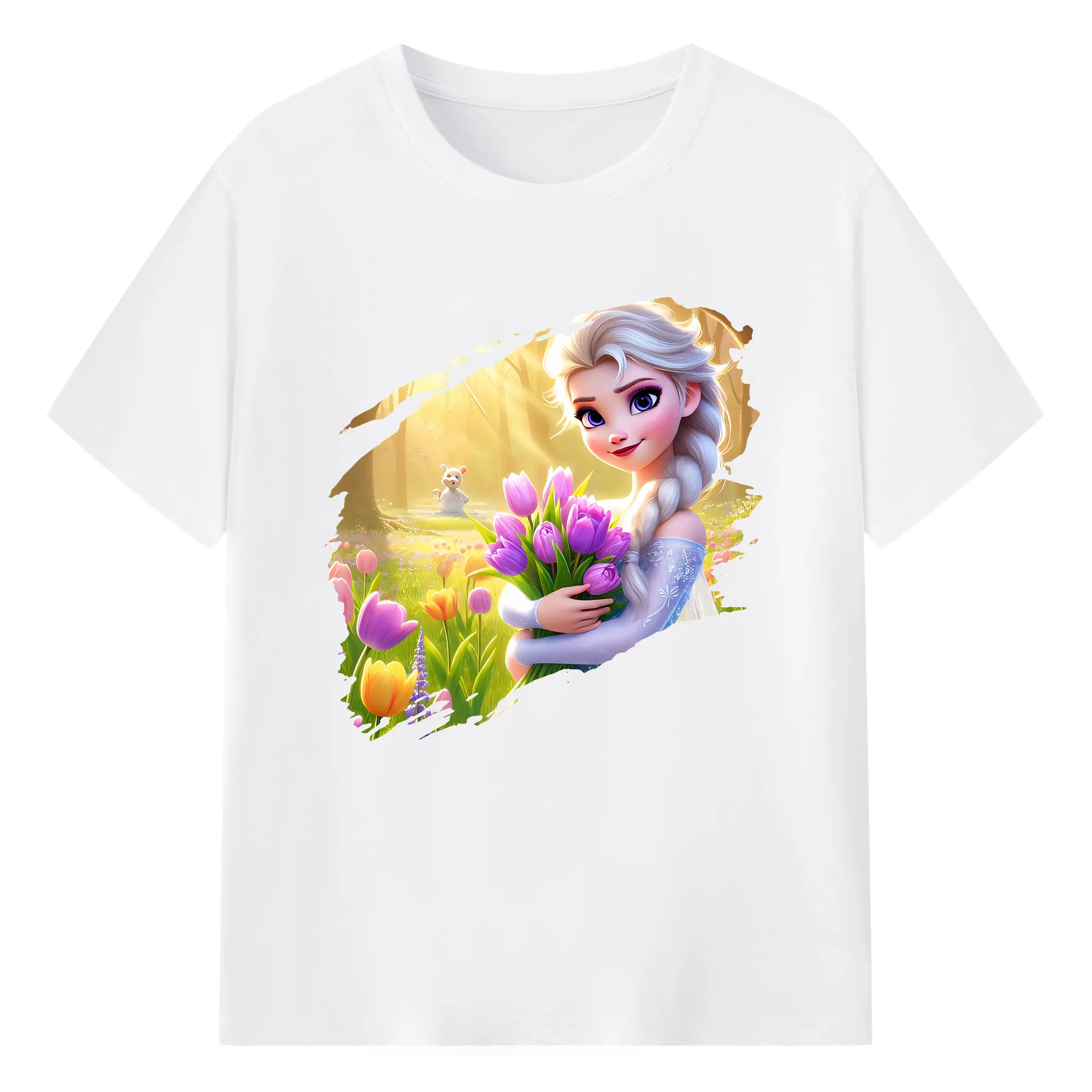 アナと雪の女王(Frozen) グッズ エルサ(Elsa) - 綿100％ 半袖Tシャツ ・ フロントプリント ・ 快適 通気性 ・ 日常使い 散歩 スポーツ用