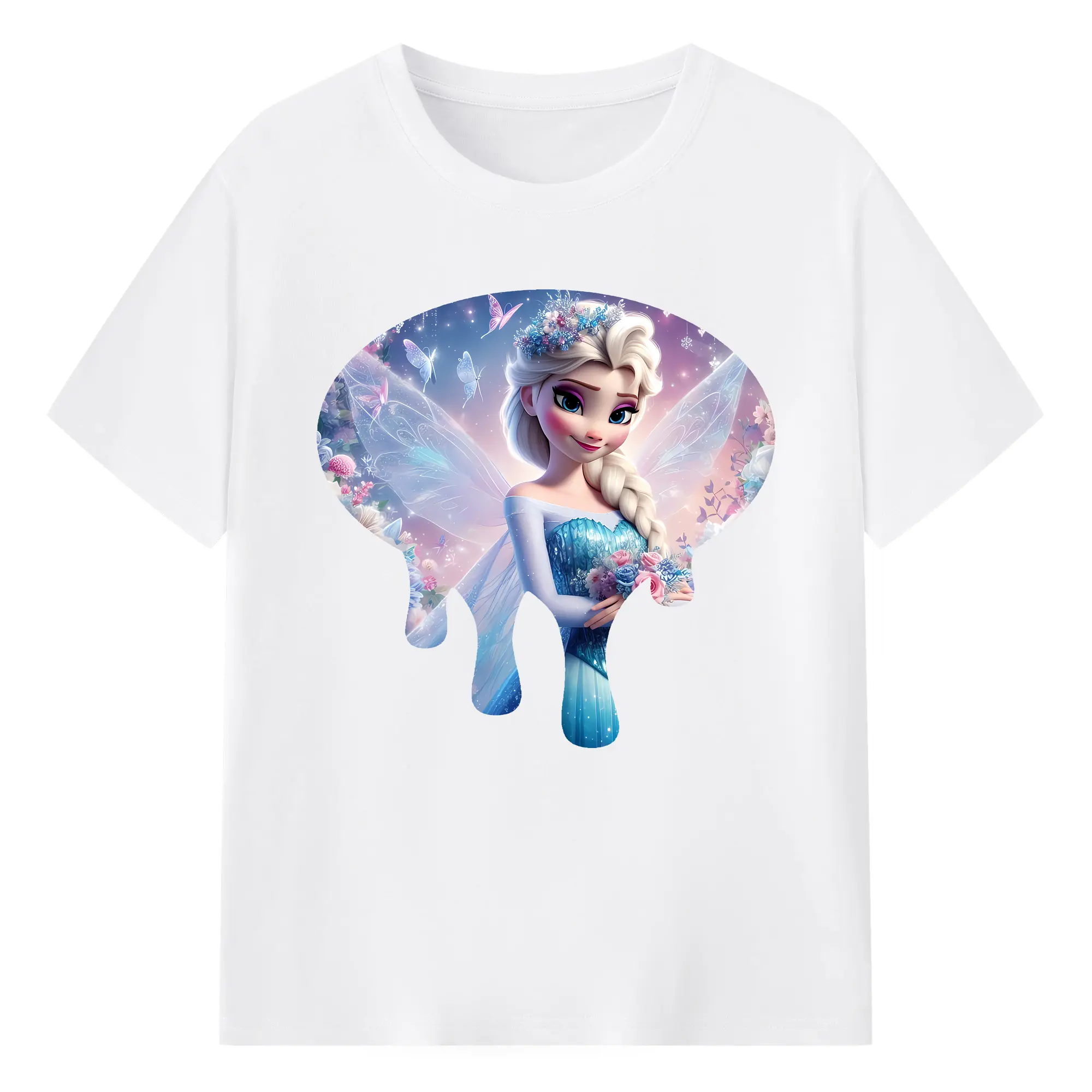 アナと雪の女王(Frozen) グッズ エルサ(Elsa) - 綿100％ 半袖Tシャツ ・ フロントプリント ・ 快適 通気性 ・ 日常使い 散歩 スポーツ用