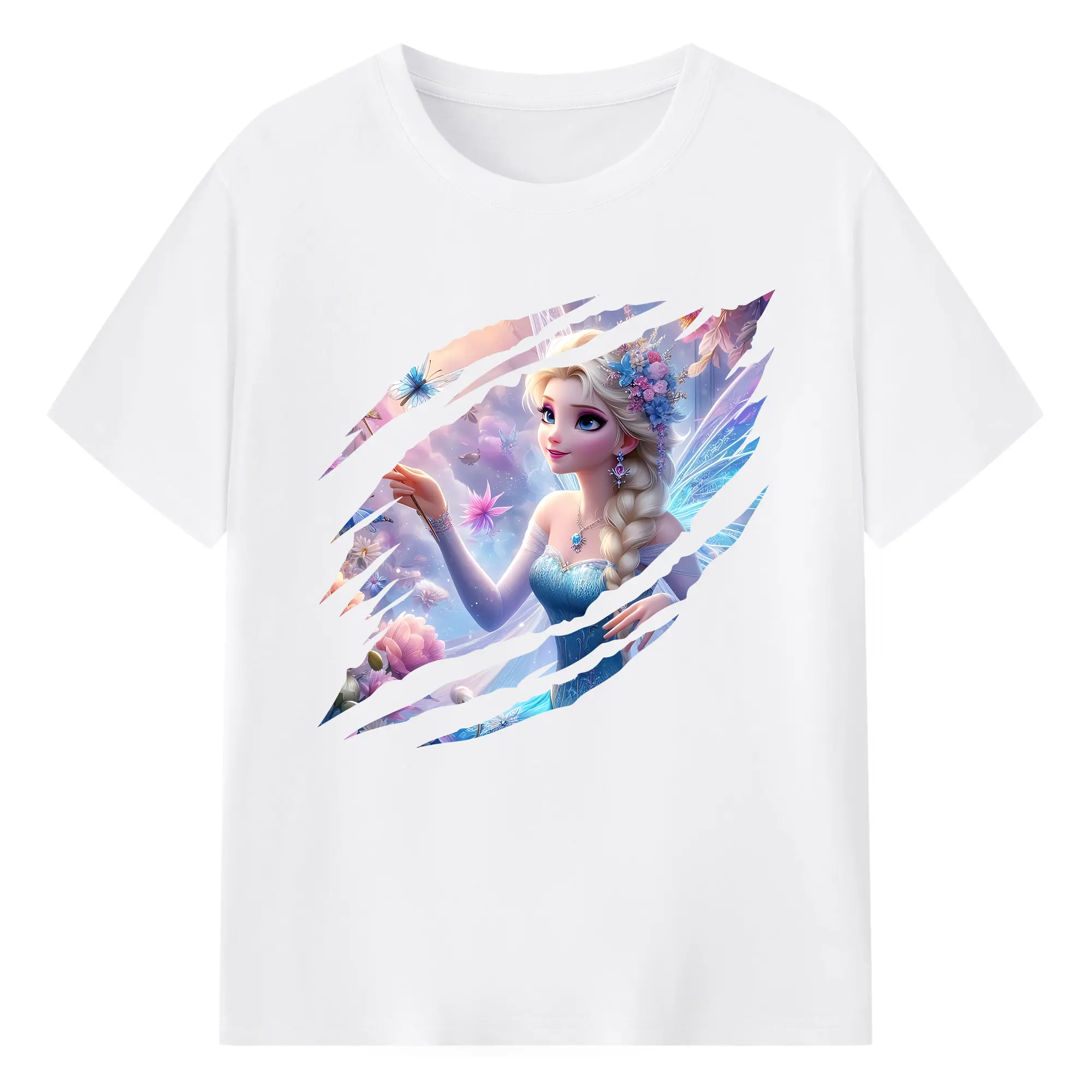アナと雪の女王(Frozen) グッズ エルサ(Elsa) - 綿100％ 半袖Tシャツ ・ フロントプリント ・ 快適 通気性 ・ 日常使い 散歩 スポーツ用