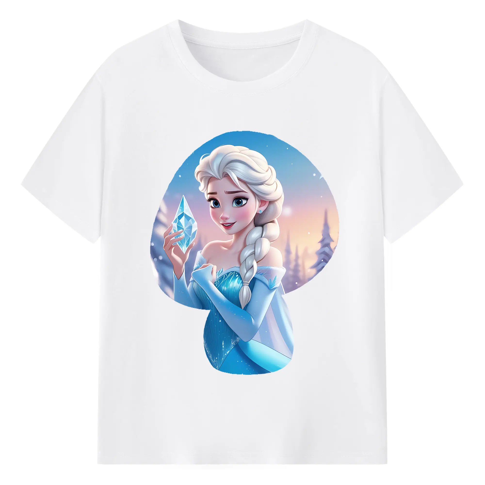 アナと雪の女王(Frozen) グッズ エルサ(Elsa) - 綿100％ 半袖Tシャツ ・ フロントプリント ・ 快適 通気性 ・ 日常使い 散歩 スポーツ用