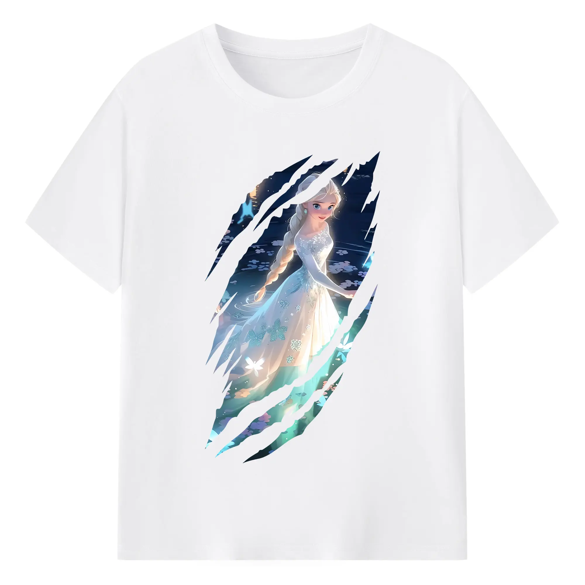 アナと雪の女王(Frozen) グッズ エルサ(Elsa) - 綿100％ 半袖Tシャツ ・ フロントプリント ・ 快適 通気性 ・ 日常使い 散歩 スポーツ用