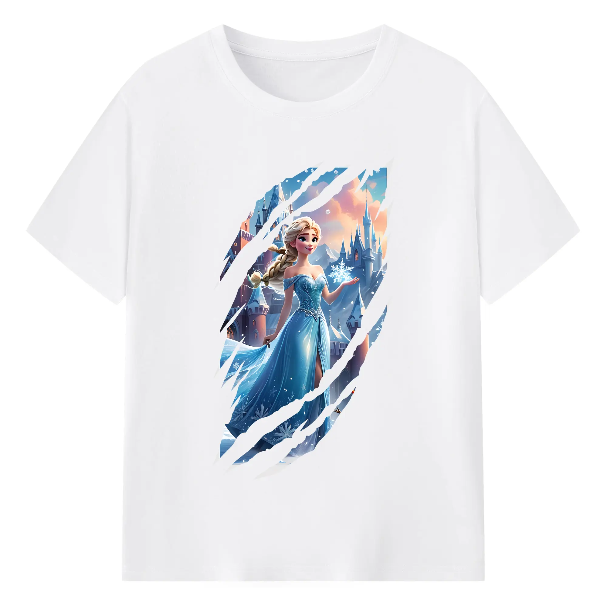 アナと雪の女王(Frozen) グッズ エルサ(Elsa) - 綿100％ 半袖Tシャツ ・ フロントプリント ・ 快適 通気性 ・ 日常使い 散歩 スポーツ用