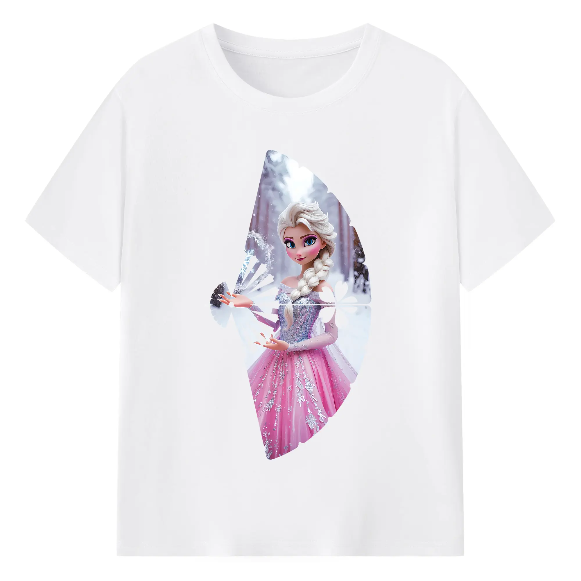 アナと雪の女王(Frozen) グッズ エルサ(Elsa) - 綿100％ 半袖Tシャツ ・ フロントプリント ・ 快適 通気性 ・ 日常使い 散歩 スポーツ用