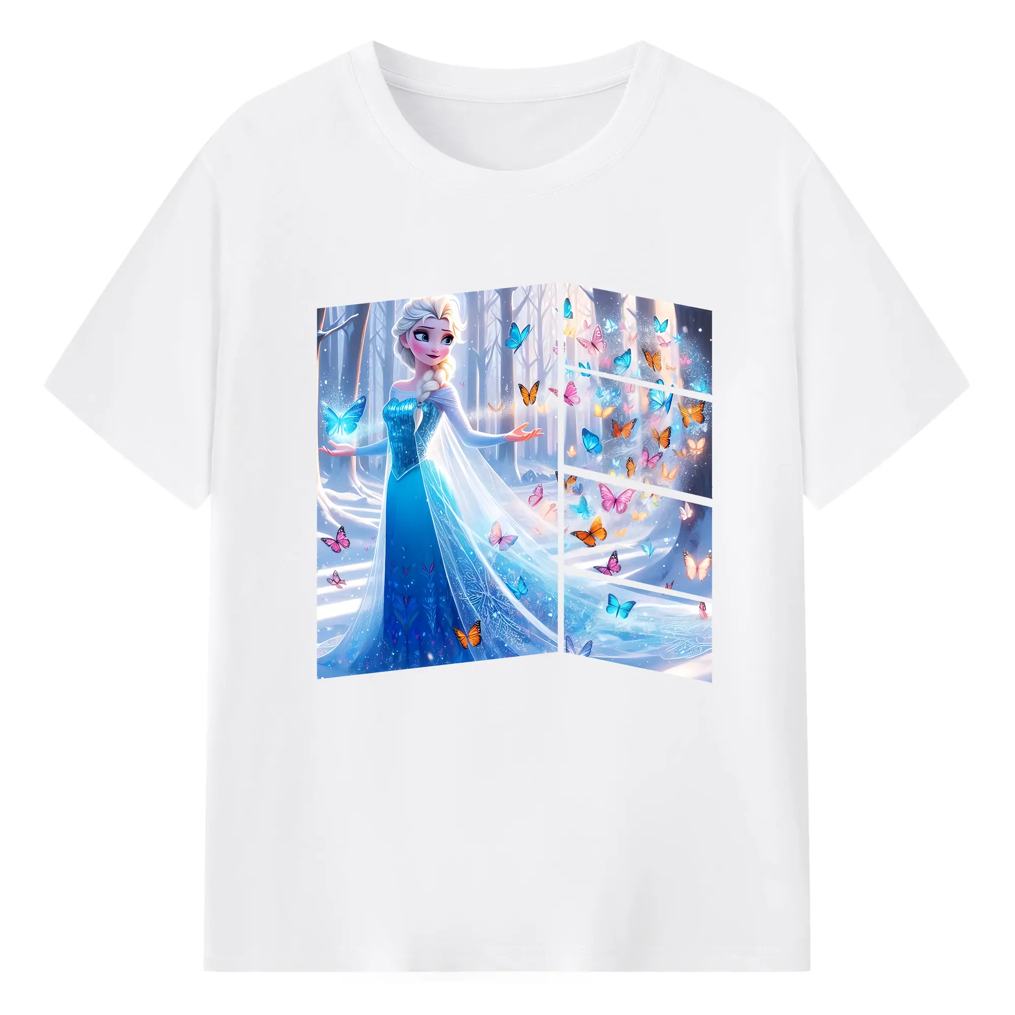 アナと雪の女王(Frozen) グッズ エルサ(Elsa) - 綿100％ 半袖Tシャツ ・ フロントプリント ・ 快適 通気性 ・ 日常使い 散歩 スポーツ用