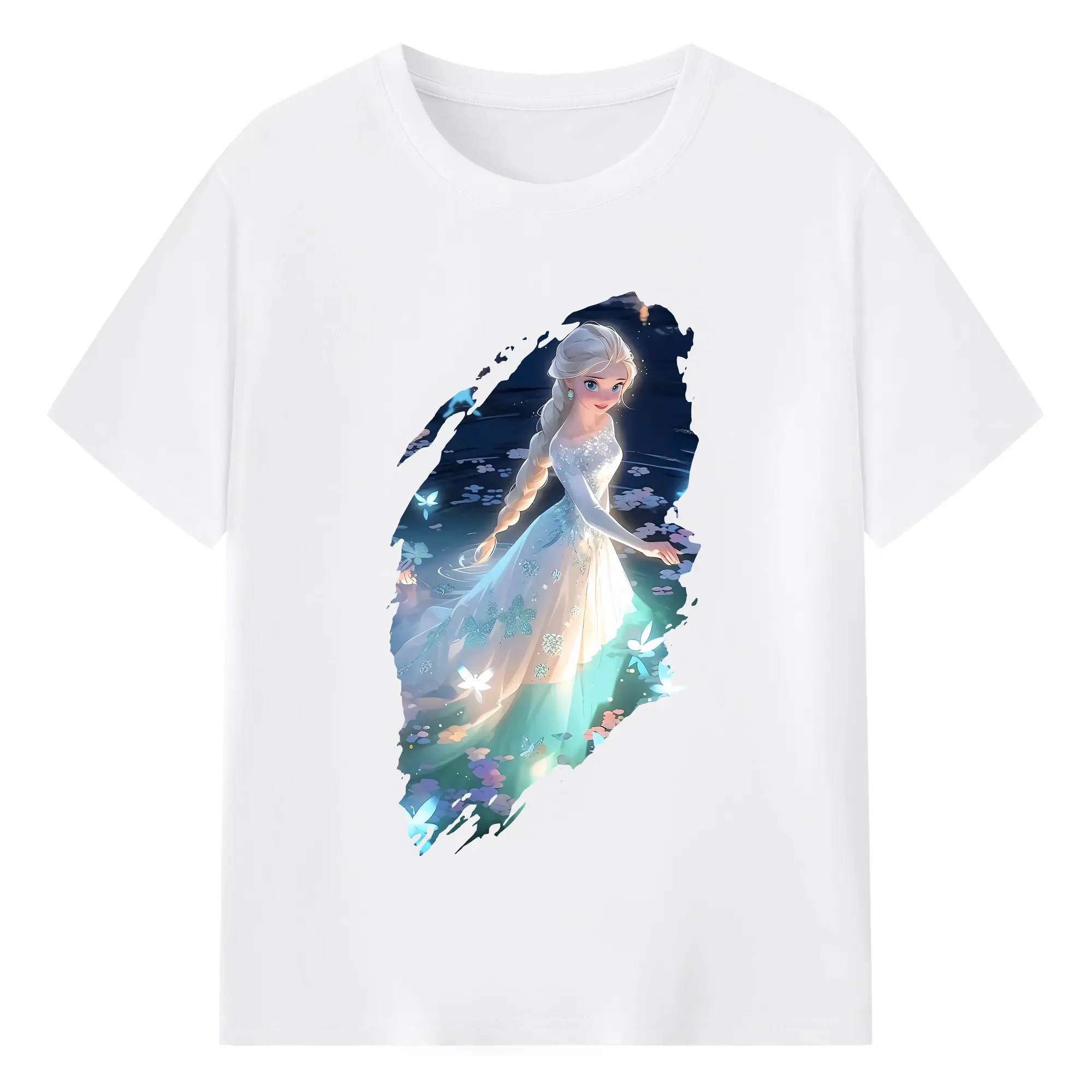 アナと雪の女王(Frozen) グッズ エルサ(Elsa) - 綿100％ 半袖Tシャツ ・ フロントプリント ・ 快適 通気性 ・ 日常使い 散歩 スポーツ用