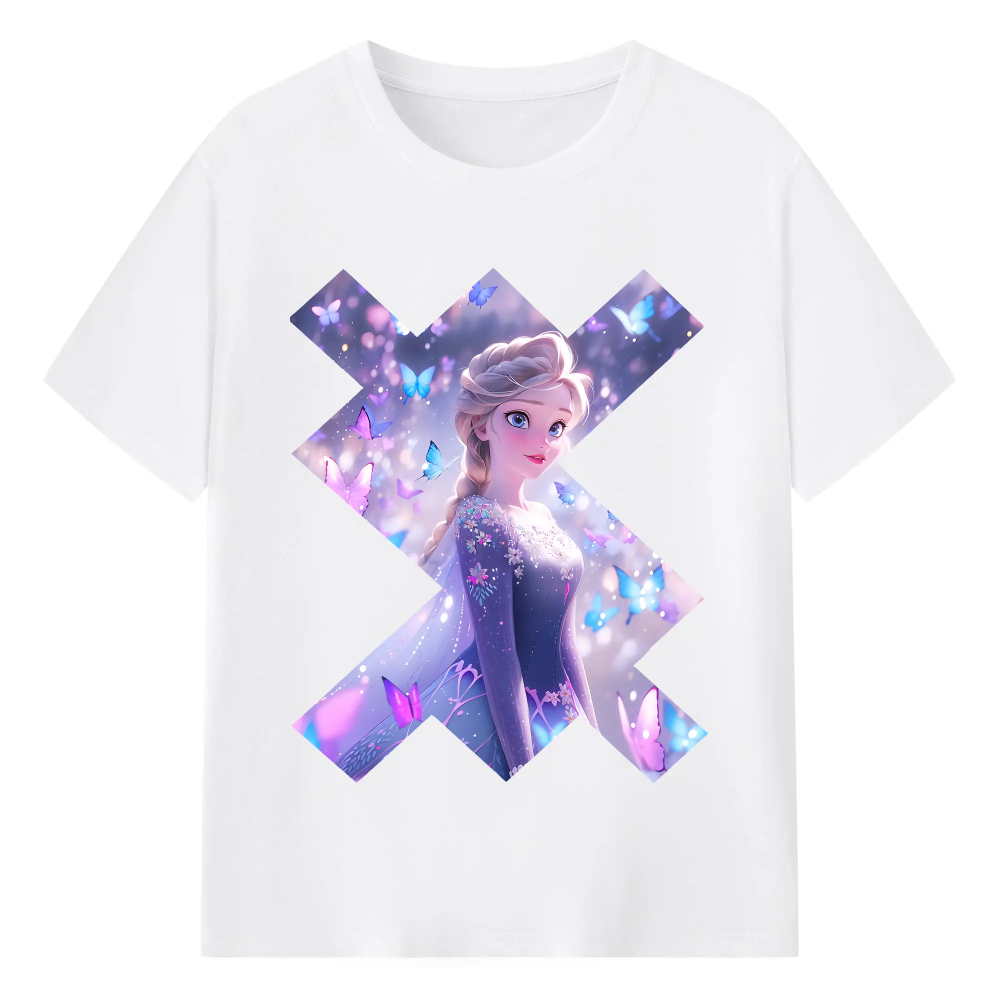 アナと雪の女王(Frozen) グッズ エルサ(Elsa) - 綿100％ 半袖Tシャツ ・ フロントプリント ・ 快適 通気性 ・ 日常使い 散歩 スポーツ用