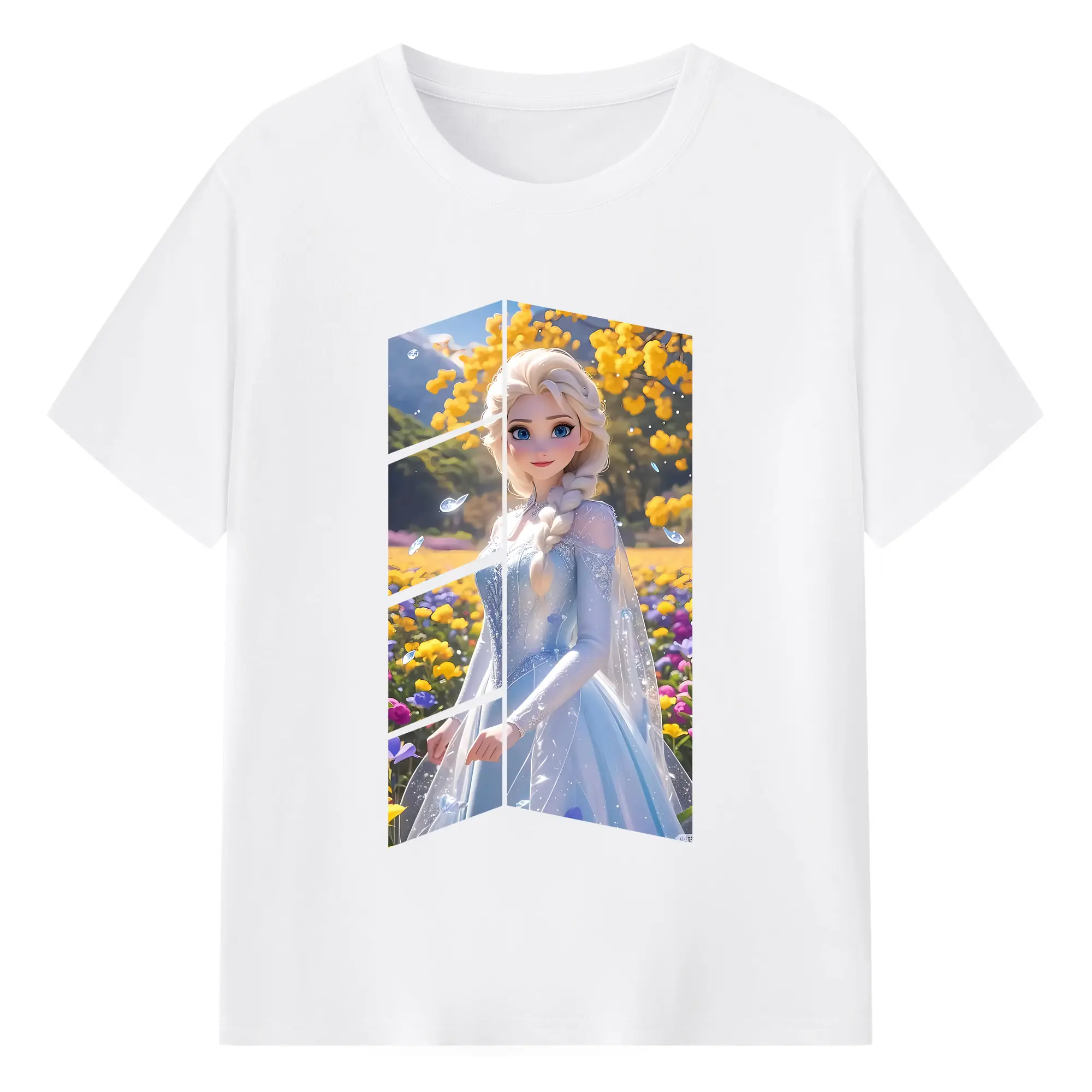 アナと雪の女王(Frozen) グッズ エルサ(Elsa) - 綿100％ 半袖Tシャツ ・ フロントプリント ・ 快適 通気性 ・ 日常使い 散歩 スポーツ用
