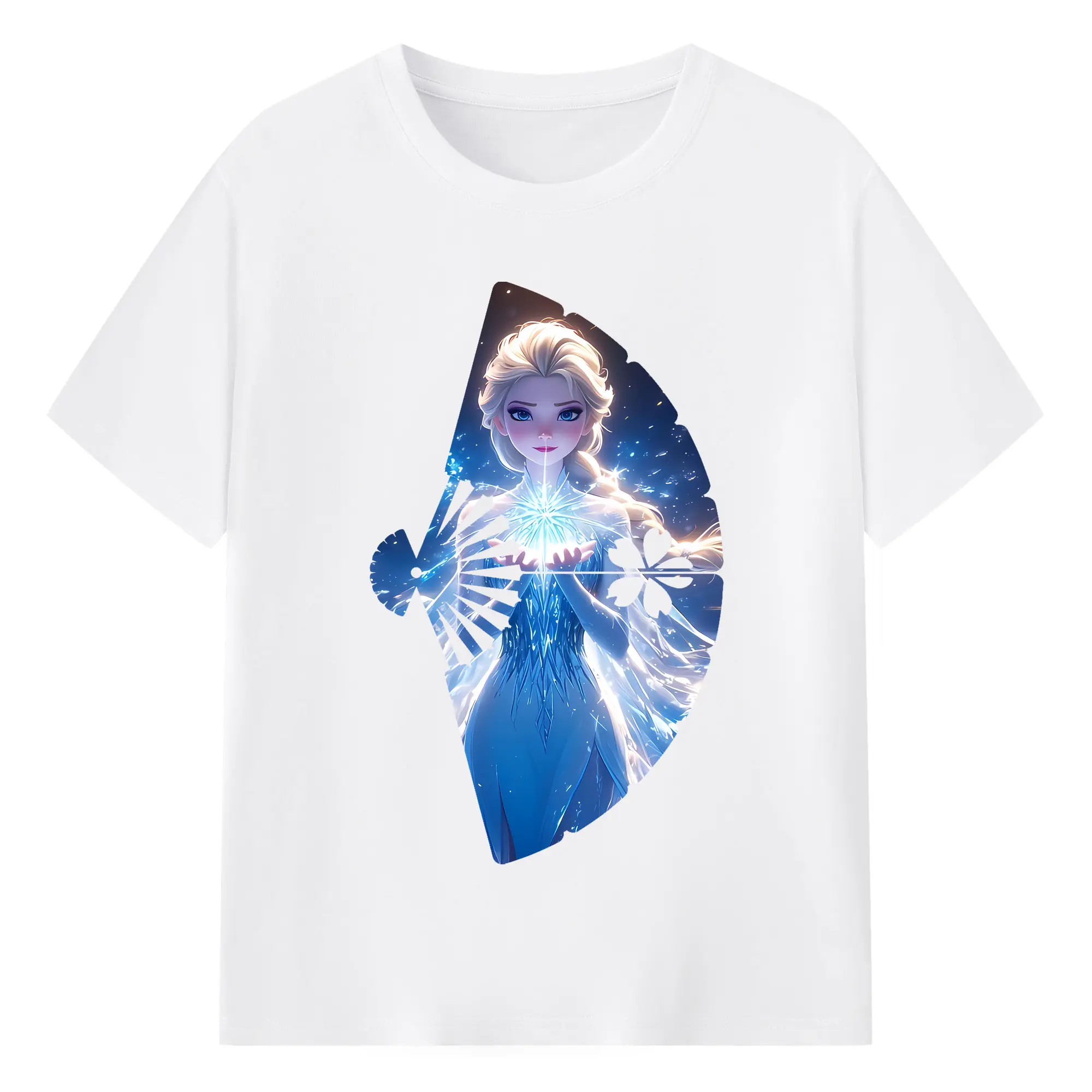 アナと雪の女王(Frozen) グッズ エルサ(Elsa) - 綿100％ 半袖Tシャツ ・ フロントプリント ・ 快適 通気性 ・ 日常使い 散歩 スポーツ用