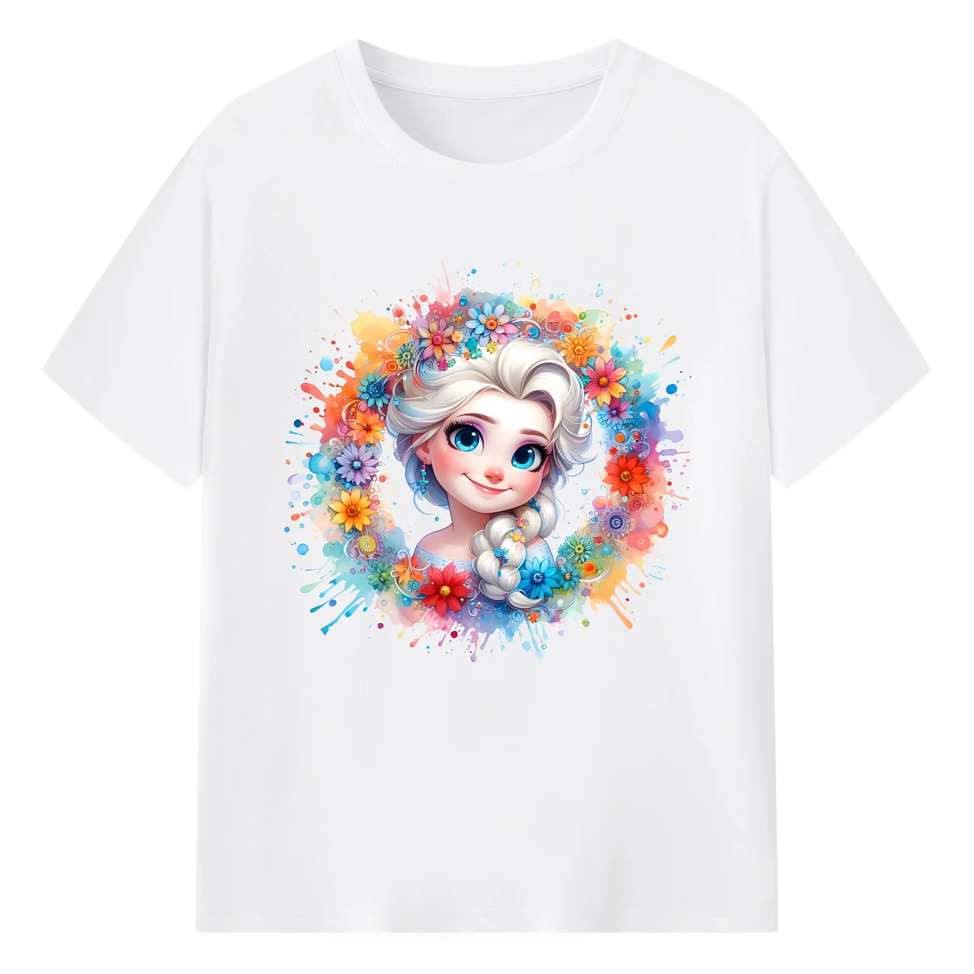 アナと雪の女王(Frozen) グッズ エルサ(Elsa) - 綿100％ 半袖Tシャツ ・ フロントプリント ・ 快適 通気性 ・ 日常使い 散歩 スポーツ用