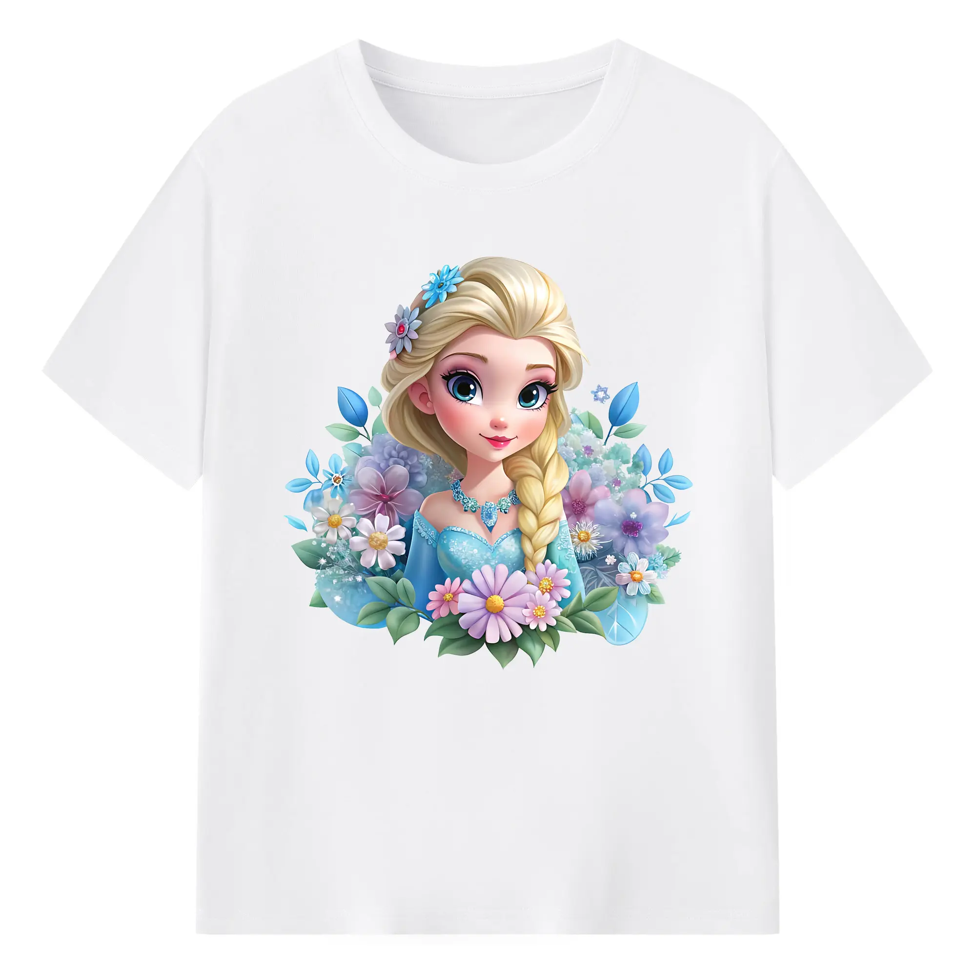 アナと雪の女王(Frozen) グッズ エルサ(Elsa) - 綿100％ 半袖Tシャツ ・ フロントプリント ・ 快適 通気性 ・ 日常使い 散歩 スポーツ用