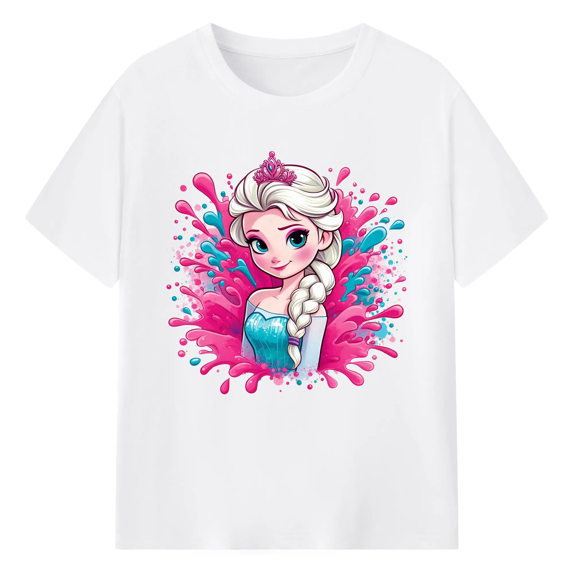 アナと雪の女王(Frozen) グッズ エルサ(Elsa) - 綿100％ 半袖Tシャツ ・ フロントプリント ・ 快適 通気性 ・ 日常使い 散歩 スポーツ用