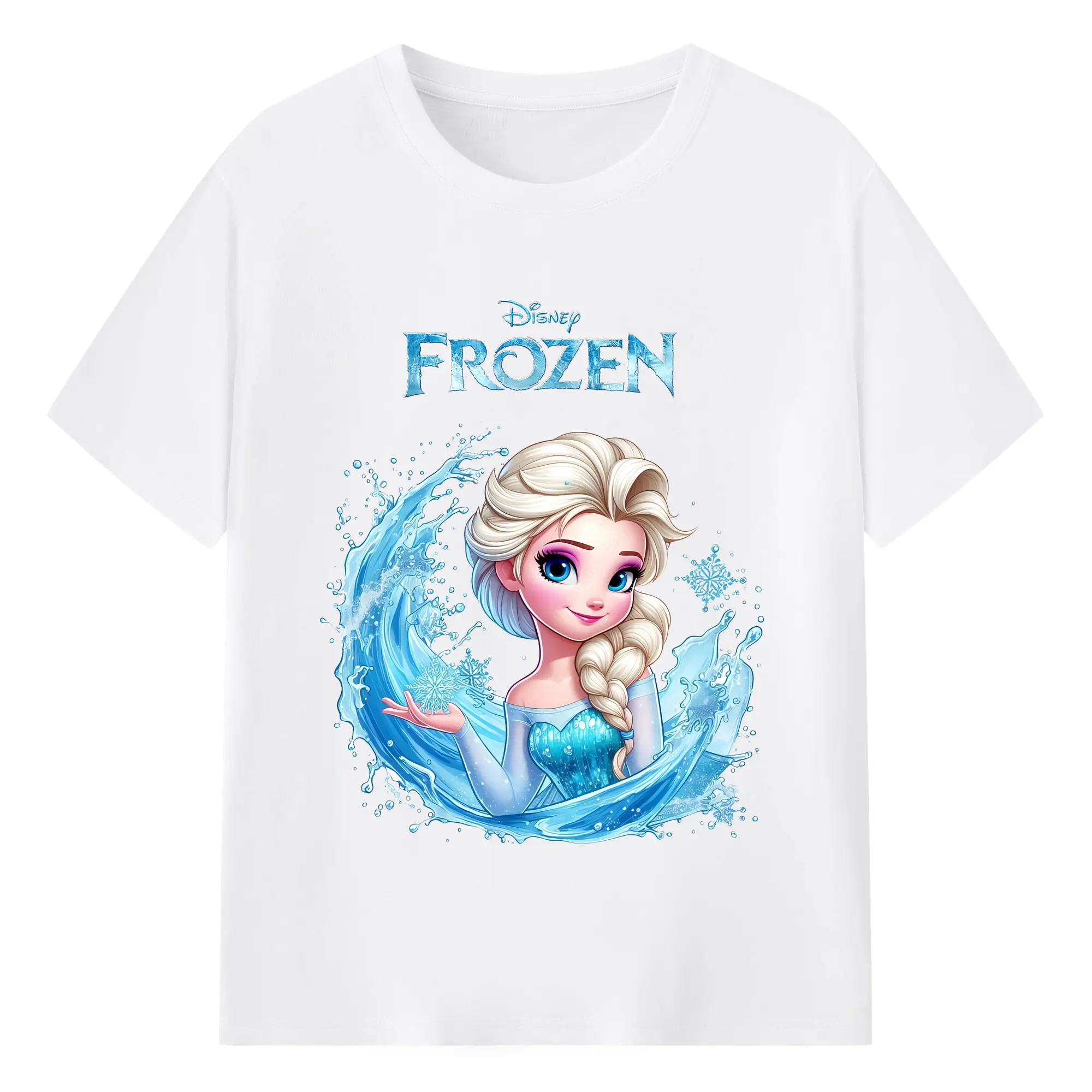 アナと雪の女王(Frozen) グッズ エルサ(Elsa) - 綿100％ 半袖Tシャツ ・ フロントプリント ・ 快適 通気性 ・ 日常使い 散歩 スポーツ用