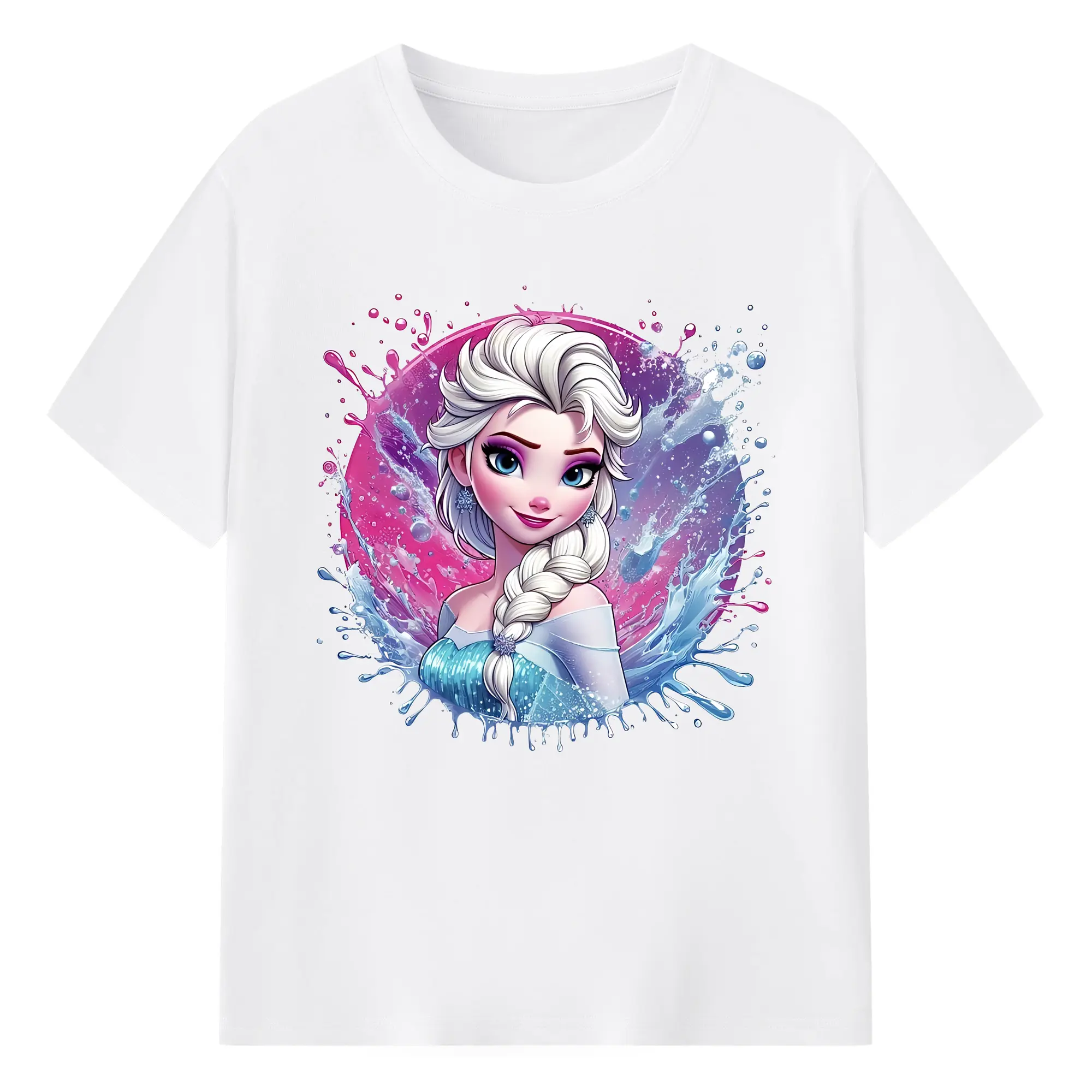 アナと雪の女王(Frozen) グッズ エルサ(Elsa) - 綿100％ 半袖Tシャツ ・ フロントプリント ・ 快適 通気性 ・ 日常使い 散歩 スポーツ用