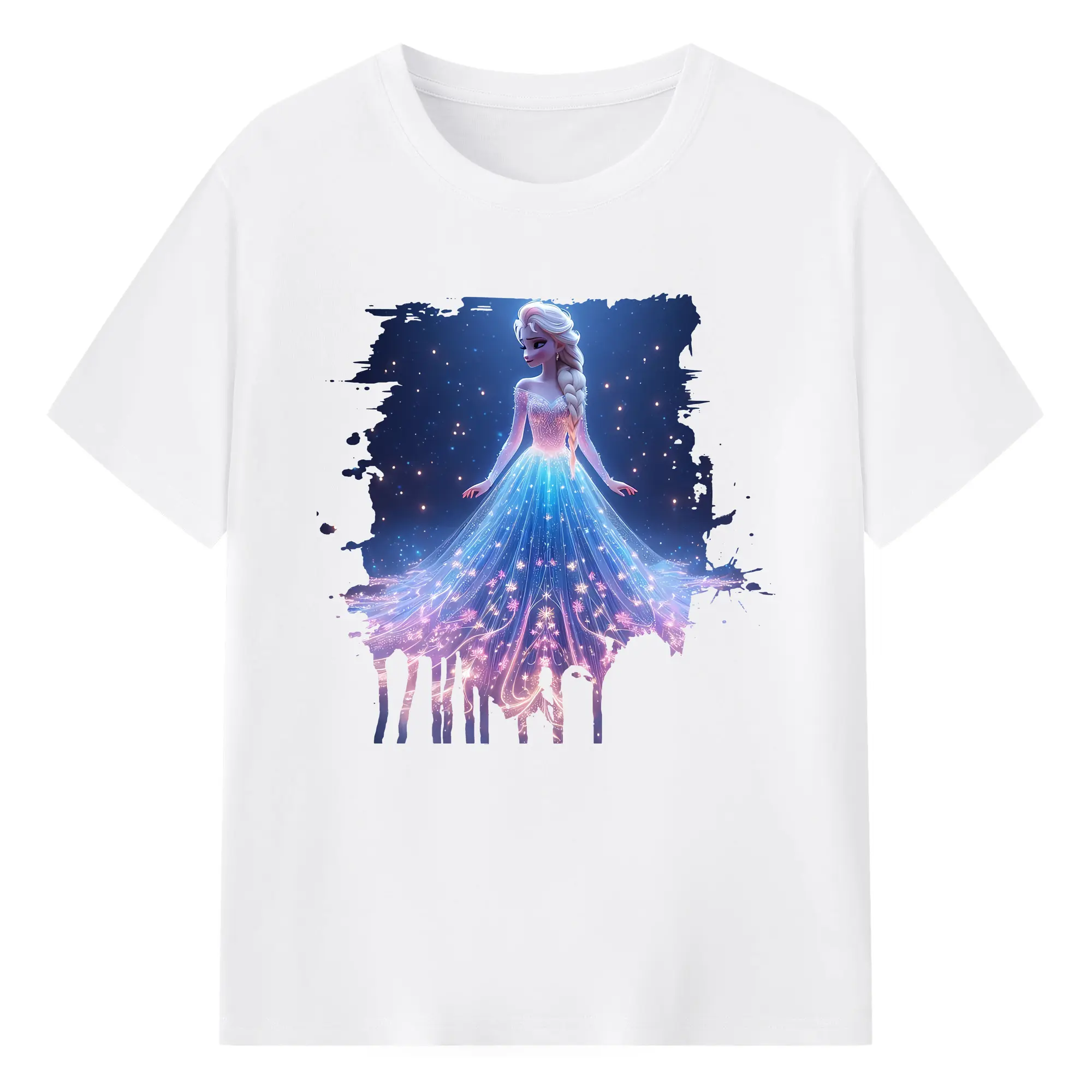アナと雪の女王(Frozen) グッズ エルサ(Elsa) - 綿100％ 半袖Tシャツ ・ フロントプリント ・ 快適 通気性 ・ 日常使い 散歩 スポーツ用
