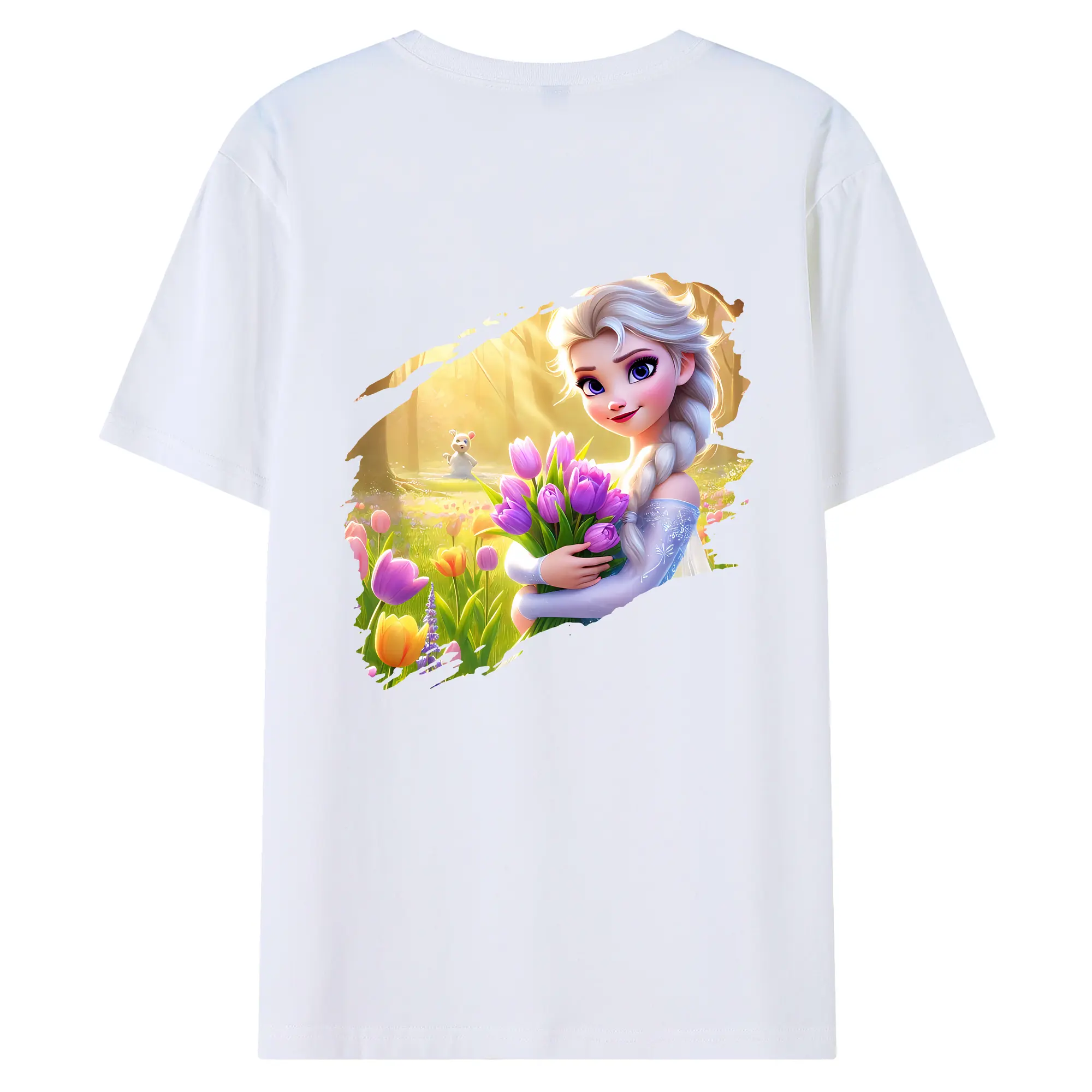 アナと雪の女王(Frozen) グッズ エルサ(Elsa) - 綿100％ 半袖Tシャツ ・ バックプリント ・ 快適 通気性 ・ 日常使い 散歩 スポーツ用
