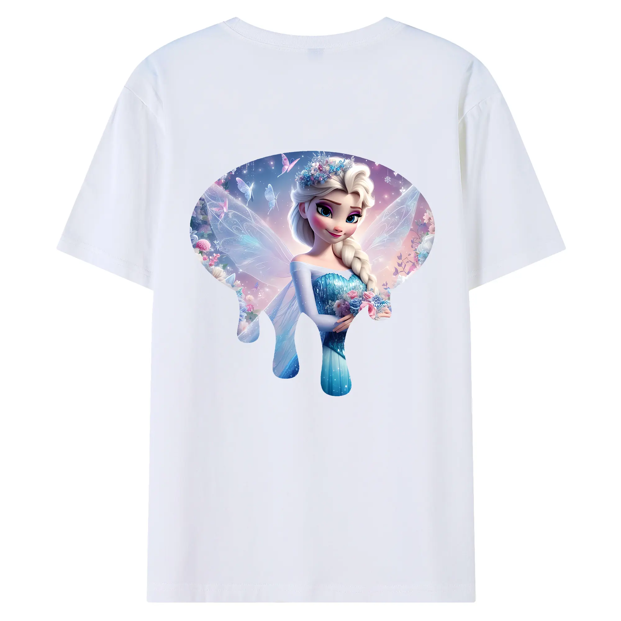 アナと雪の女王(Frozen) グッズ エルサ(Elsa) - 綿100％ 半袖Tシャツ ・ バックプリント ・ 快適 通気性 ・ 日常使い 散歩 スポーツ用