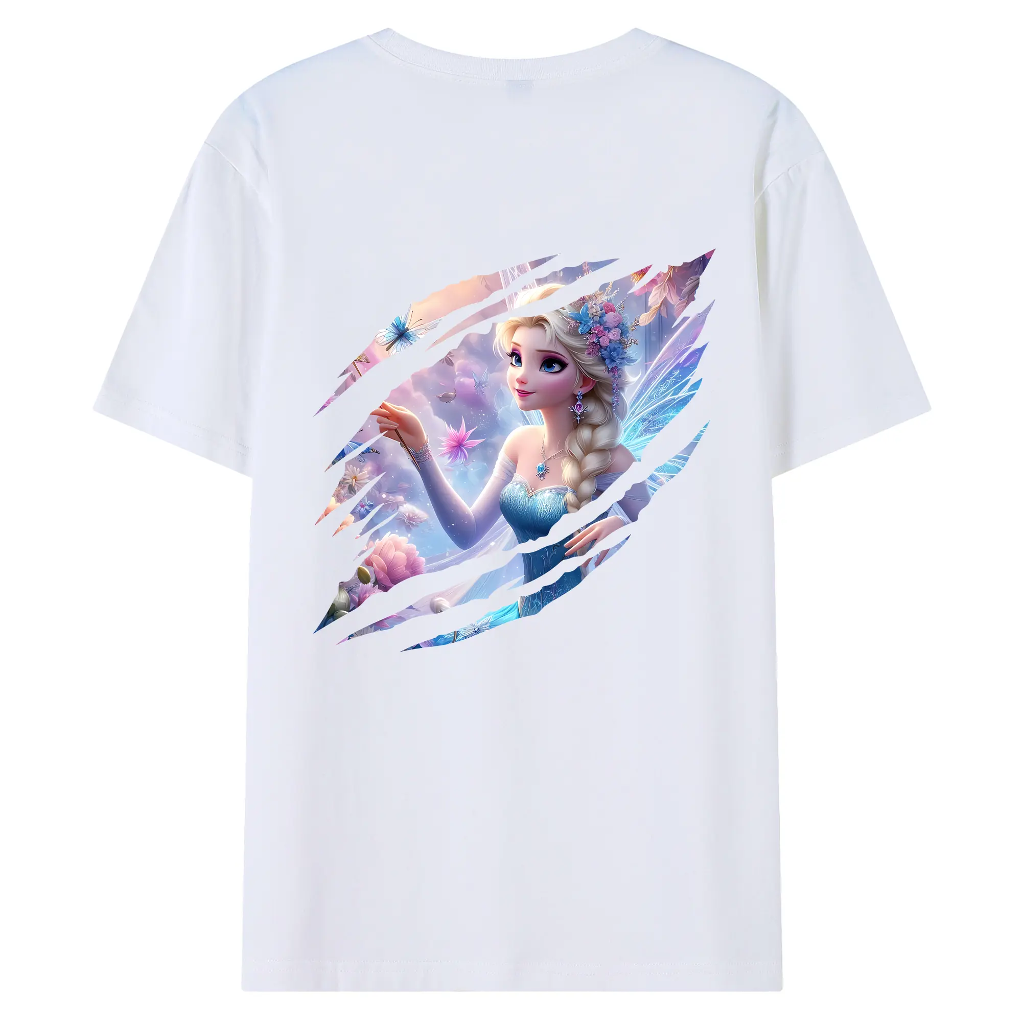 アナと雪の女王(Frozen) グッズ エルサ(Elsa) - 綿100％ 半袖Tシャツ ・ バックプリント ・ 快適 通気性 ・ 日常使い 散歩 スポーツ用
