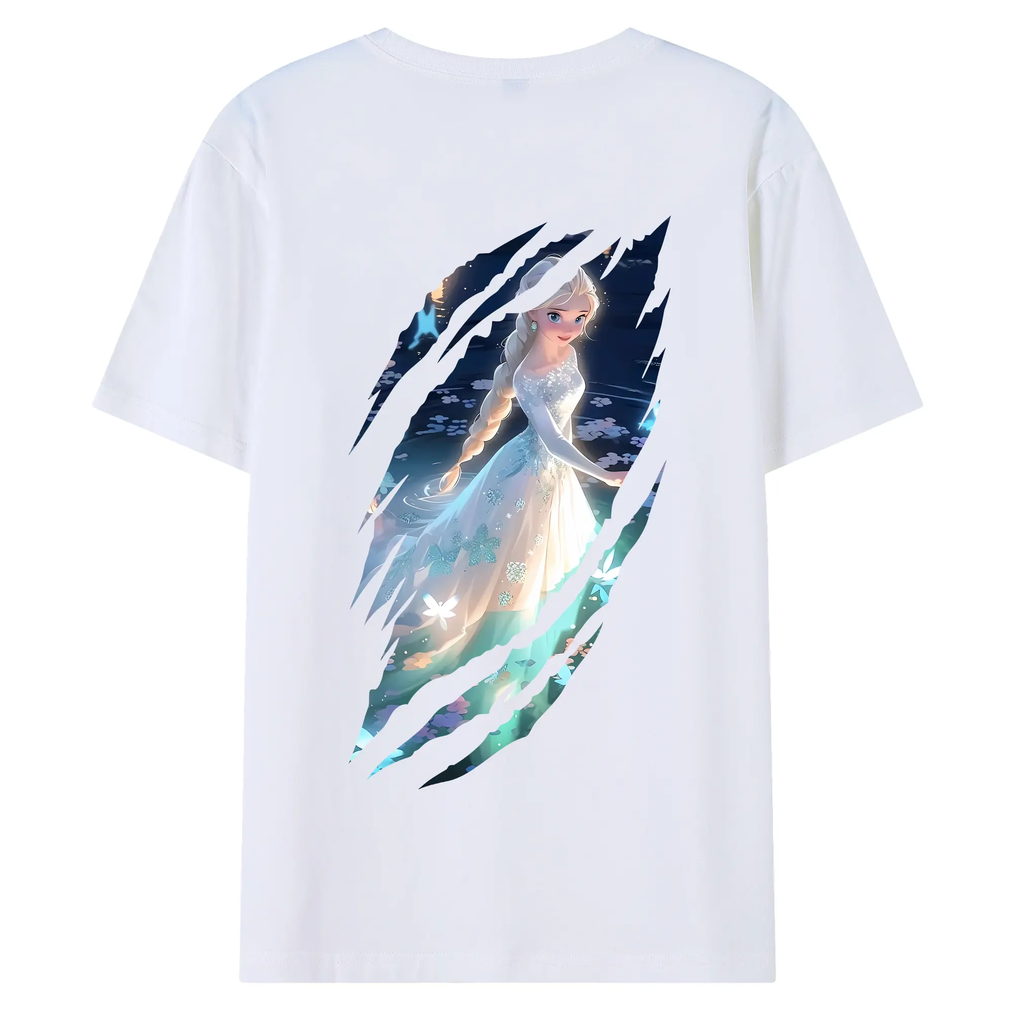 アナと雪の女王(Frozen) グッズ エルサ(Elsa) - 綿100％ 半袖Tシャツ ・ バックプリント ・ 快適 通気性 ・ 日常使い 散歩 スポーツ用
