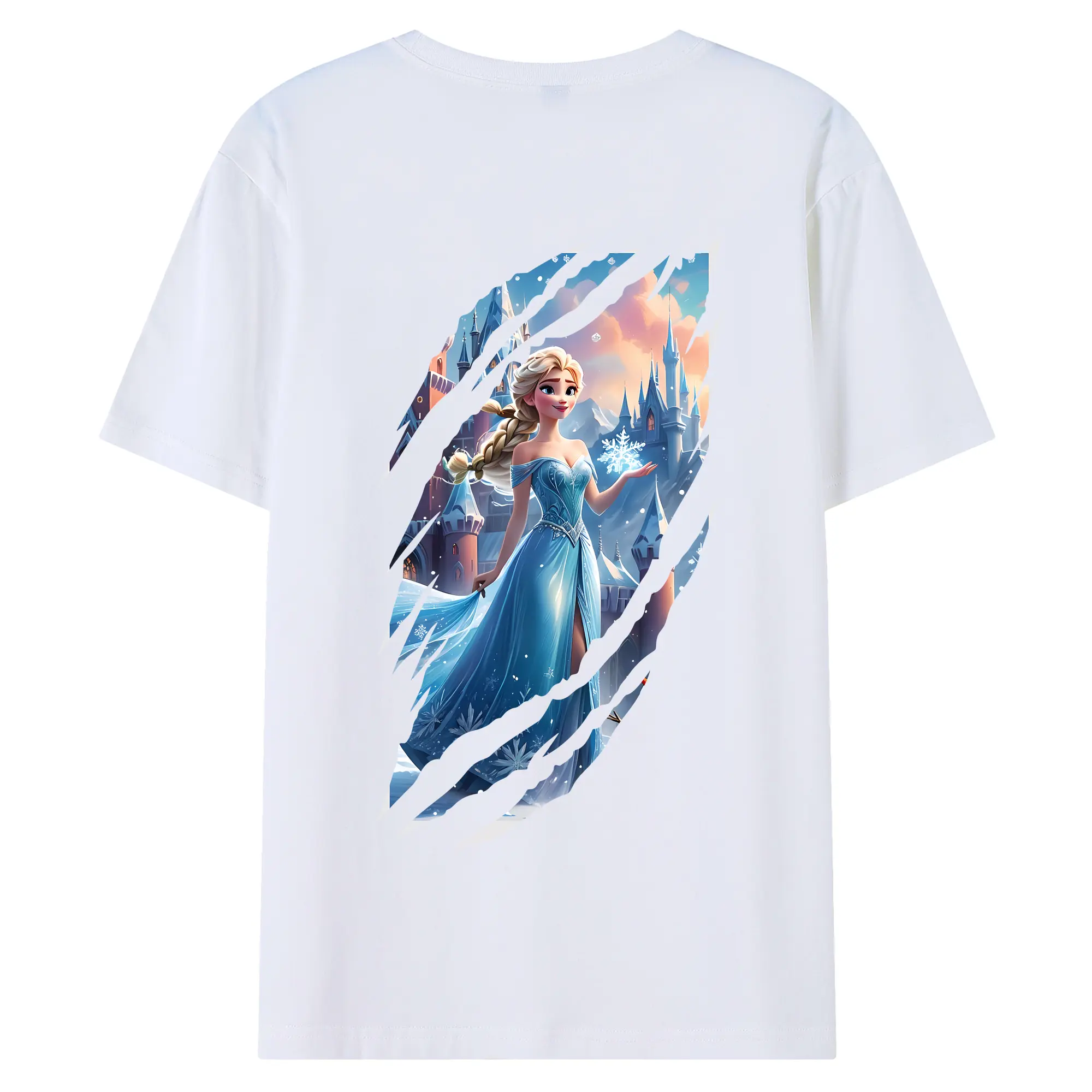 アナと雪の女王(Frozen) グッズ エルサ(Elsa) - 綿100％ 半袖Tシャツ ・ バックプリント ・ 快適 通気性 ・ 日常使い 散歩 スポーツ用