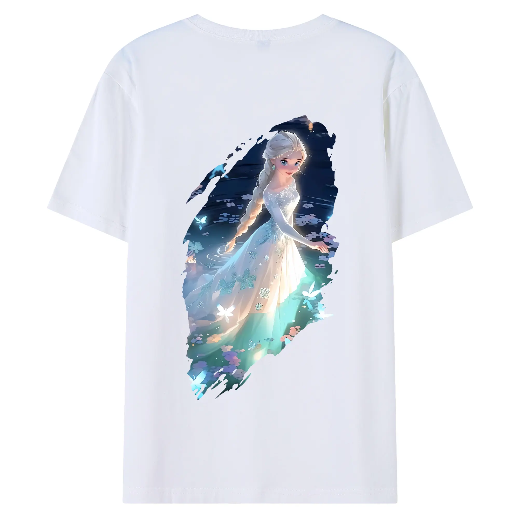 アナと雪の女王(Frozen) グッズ エルサ(Elsa) - 綿100％ 半袖Tシャツ ・ バックプリント ・ 快適 通気性 ・ 日常使い 散歩 スポーツ用