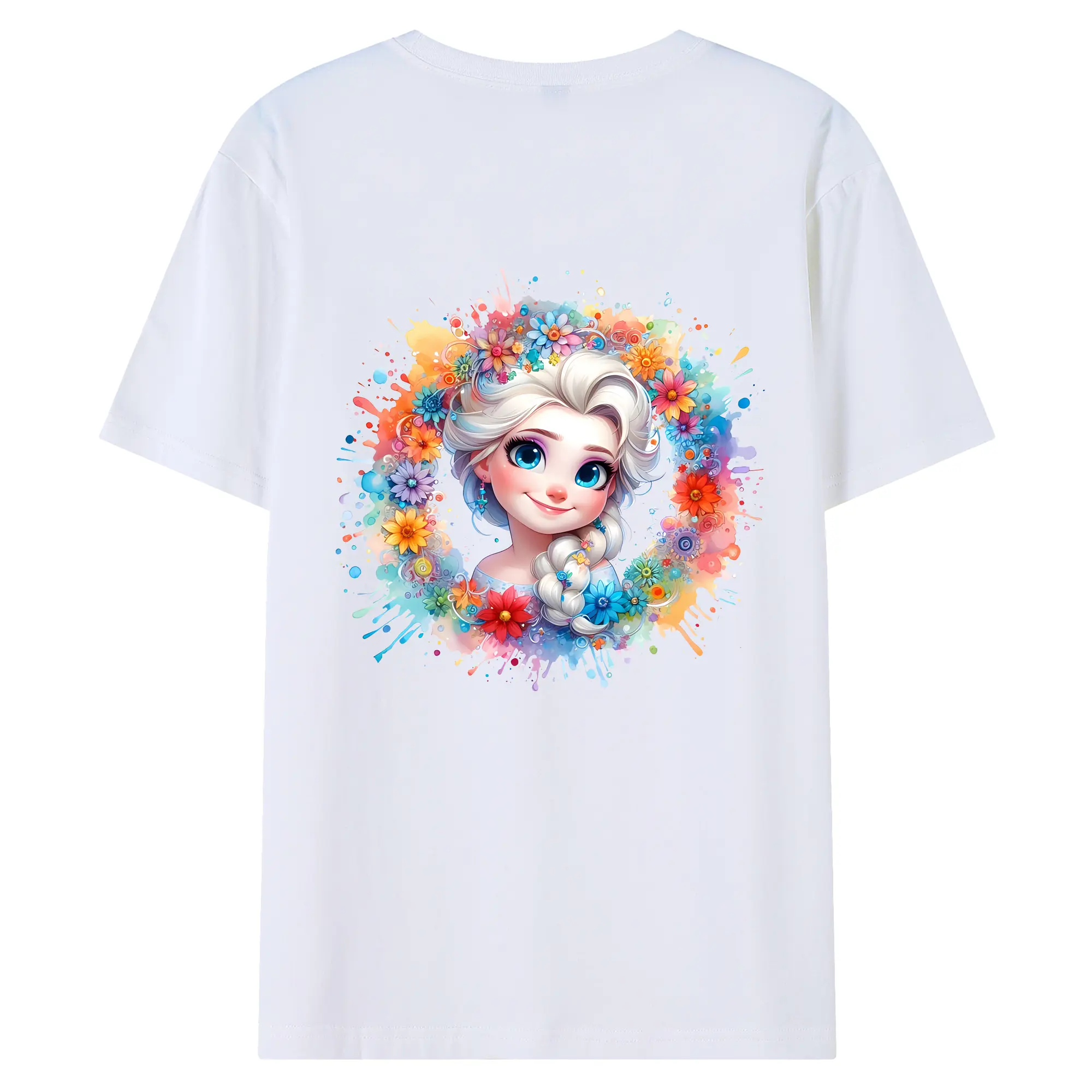 アナと雪の女王(Frozen) グッズ エルサ(Elsa) - 綿100％ 半袖Tシャツ ・ バックプリント ・ 快適 通気性 ・ 日常使い 散歩 スポーツ用